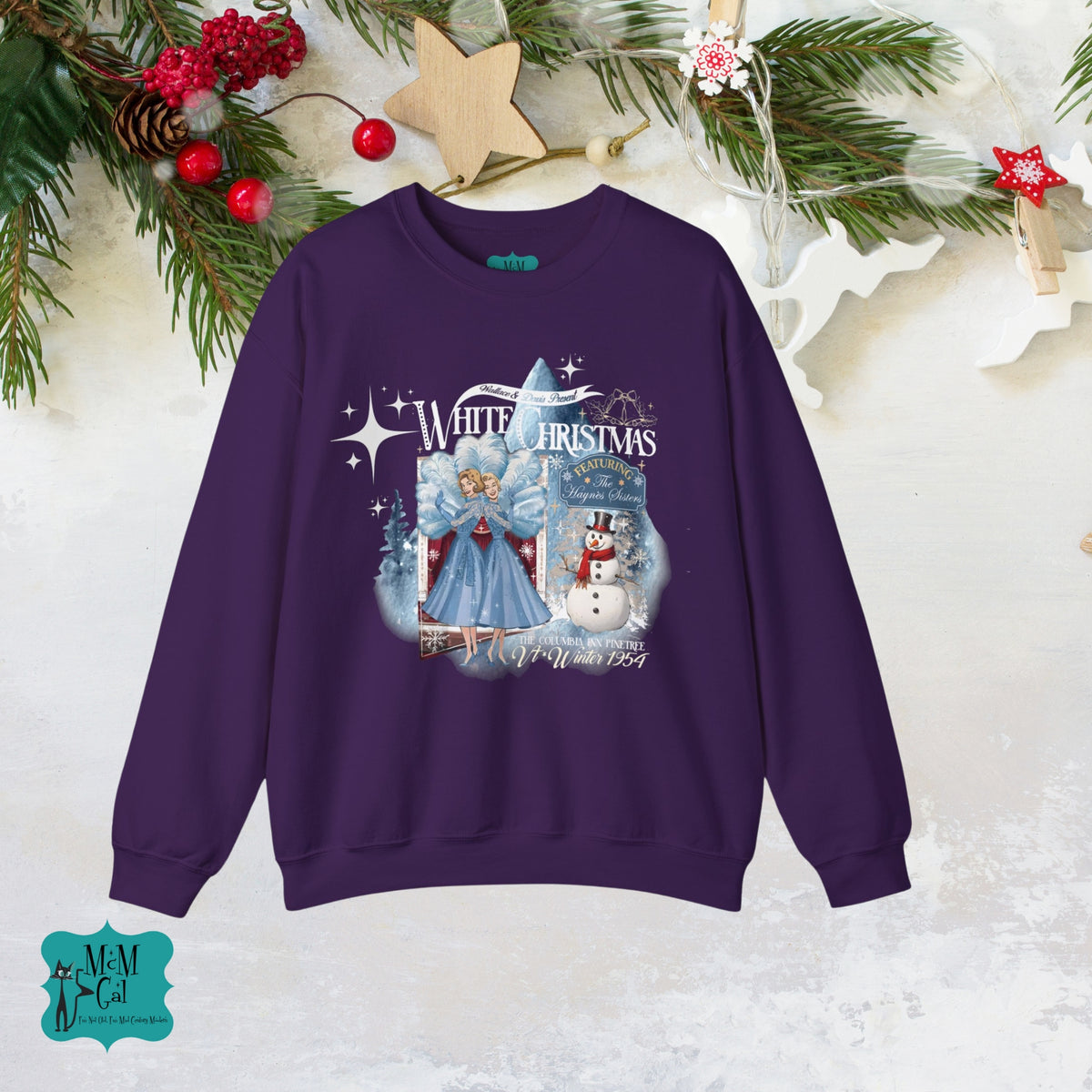 Sister Sister, White Christmas Wallace And Davis, Holiday Kitsch Unisex Heavy Blend™ Crewneck Sweatshirt - Mid Century Modern Gal