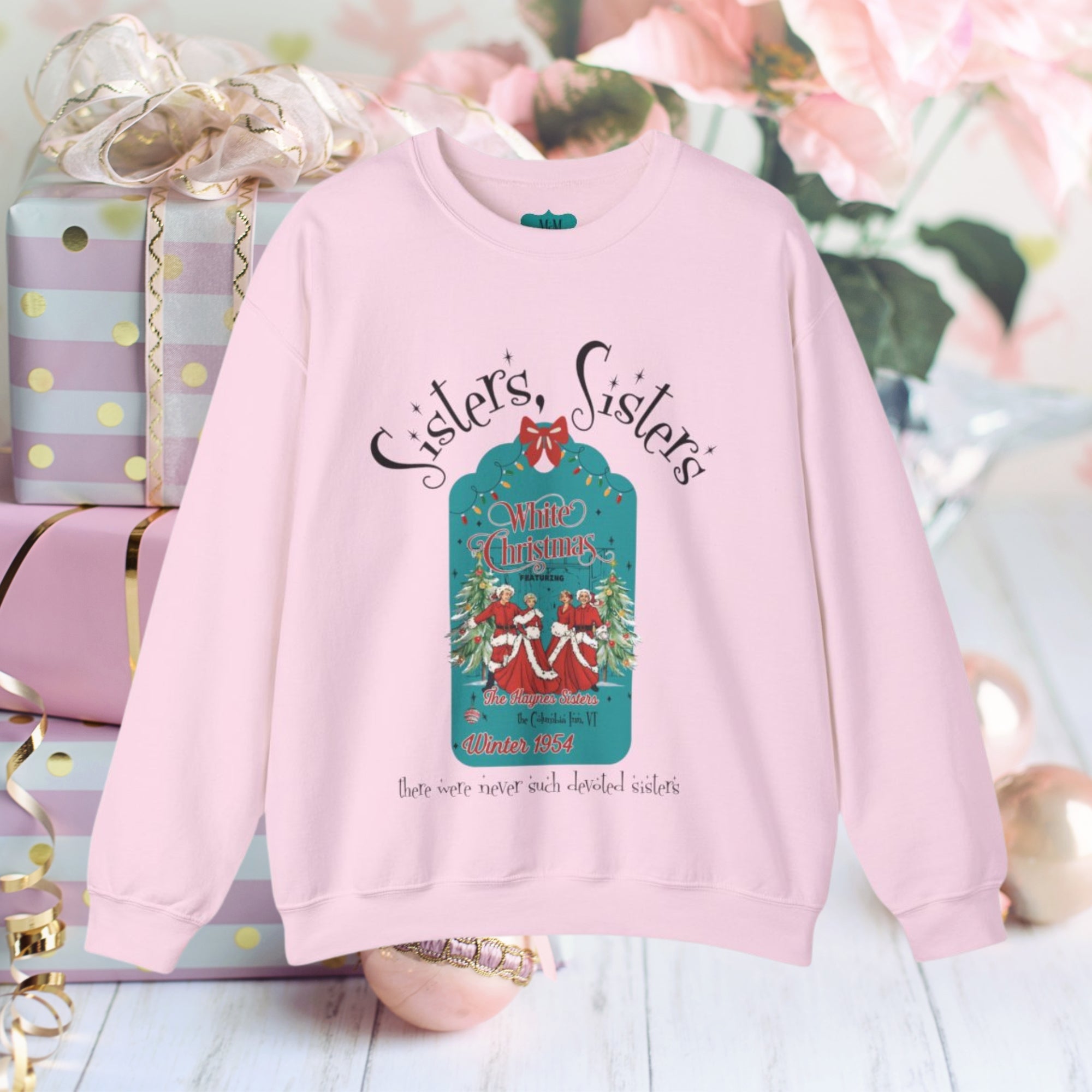 Wallace And Davis Retro Christmas Sweatshirt, Cozy Unisex Holiday Sisters Sisters Matching Sweaters - Mid Century Modern Gal
