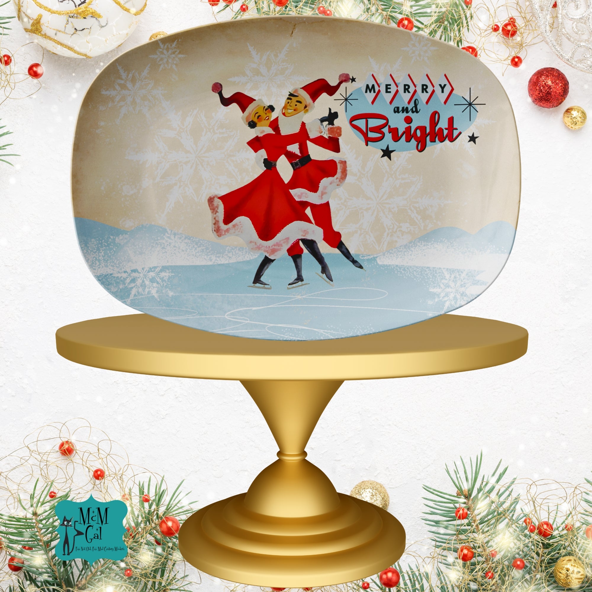 Retro Holiday Kitsch Christmas Serving Platter, Mid Century Modern Holiday Tableware - Mid Century Modern Gal