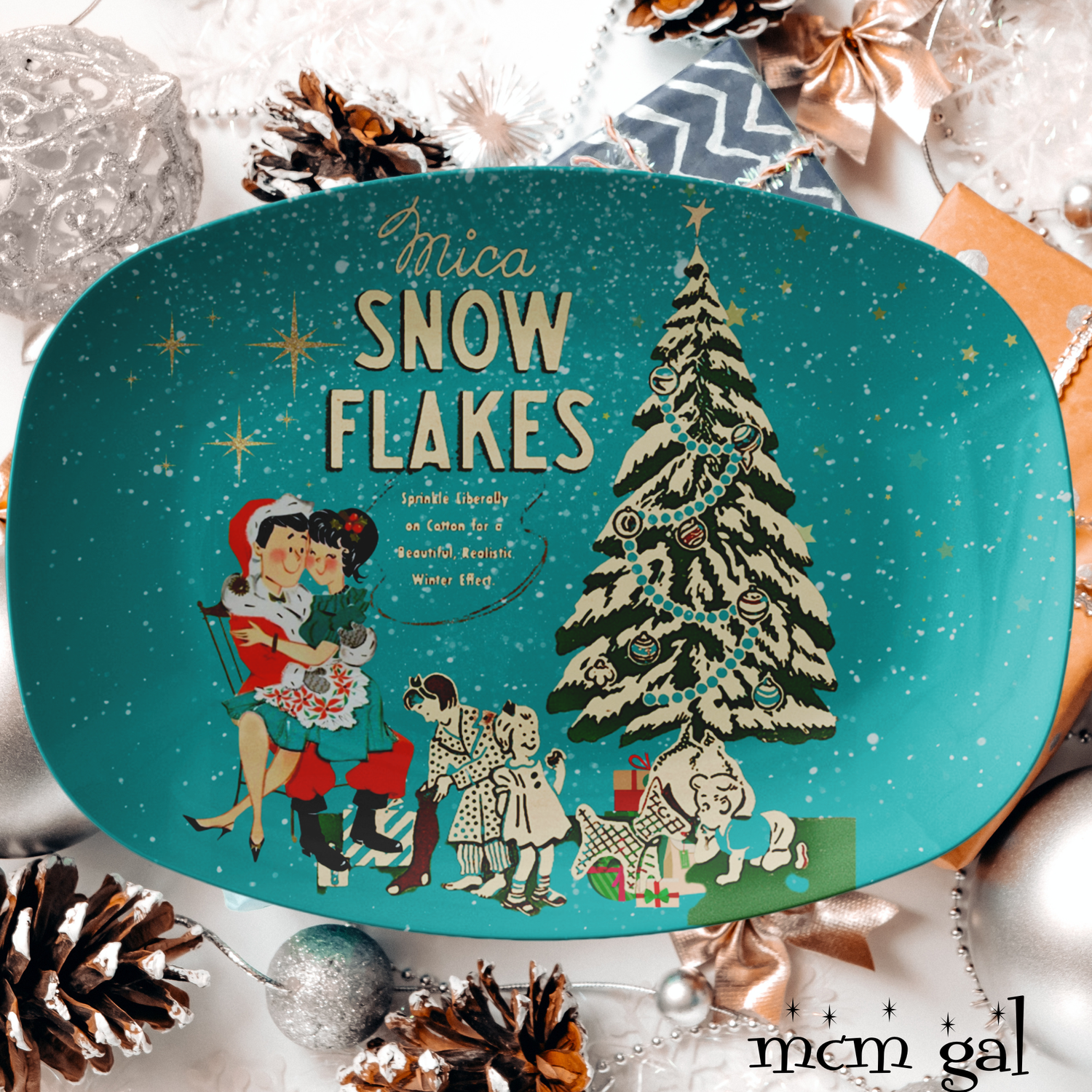 Mica Snow Mid Century Modern Kitschy Mod 50s Christmas Inspired Party Gift Platter - Mid Century Modern Gal