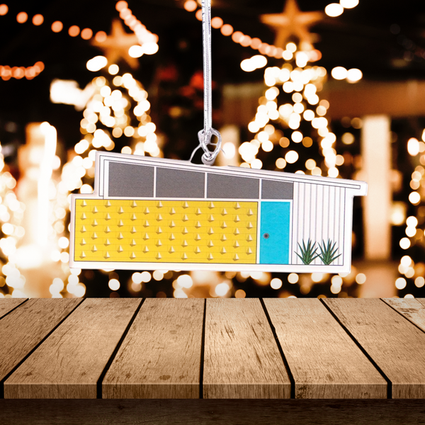 Mid Century Modern Christmas House Retro Ornament, Holiday Kitsch Gift