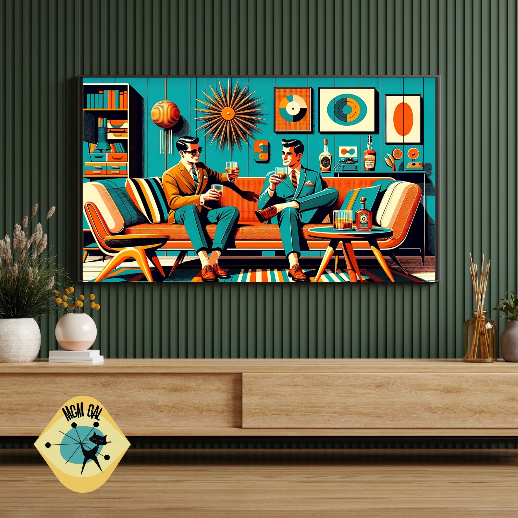 Frame TV Mid Century Modern Gentleman, Gay Male Couple, Bourbon Drinkers Samsung TV Art - Mid Century Modern Gal