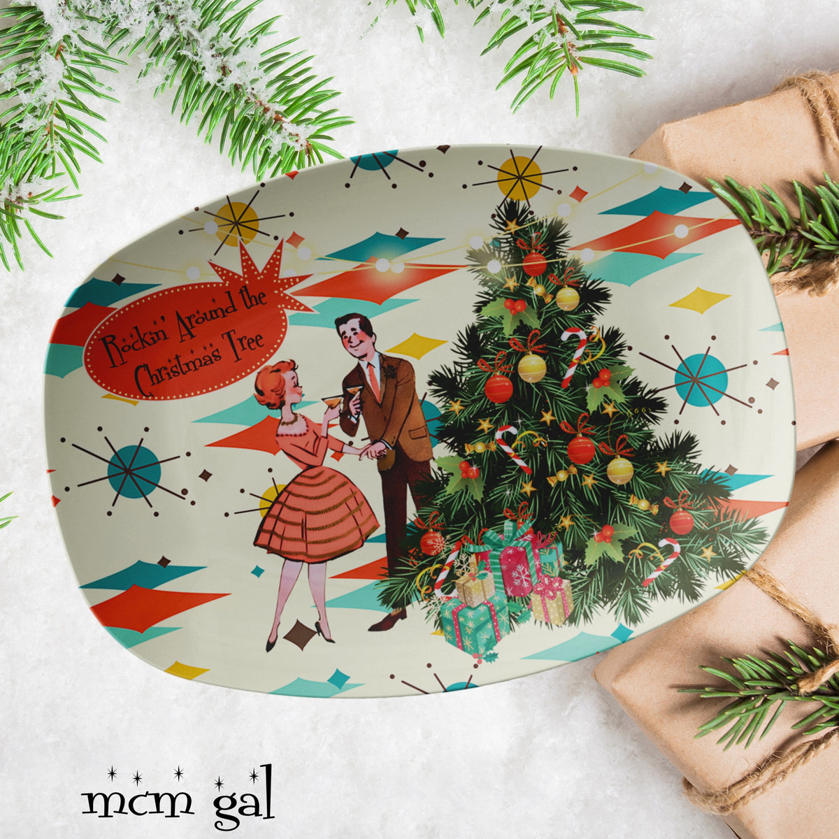 Mid Century Modern 50s Couple, Kitschy Christmas Platter - Mid Century Modern Gal