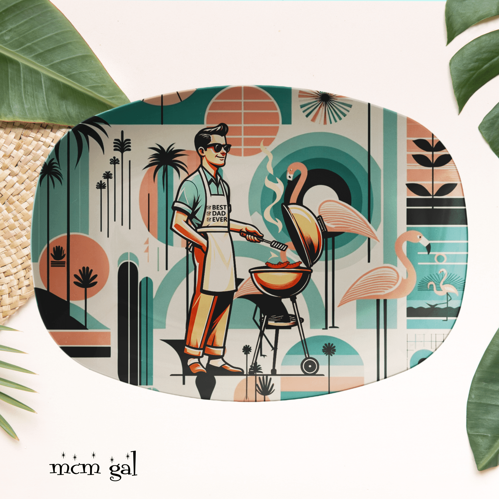 Dad Grilling Platter, Mid Century Modern Palm Spring Cali Style, Retro Outdoor Plates - Mid Century Modern Gal