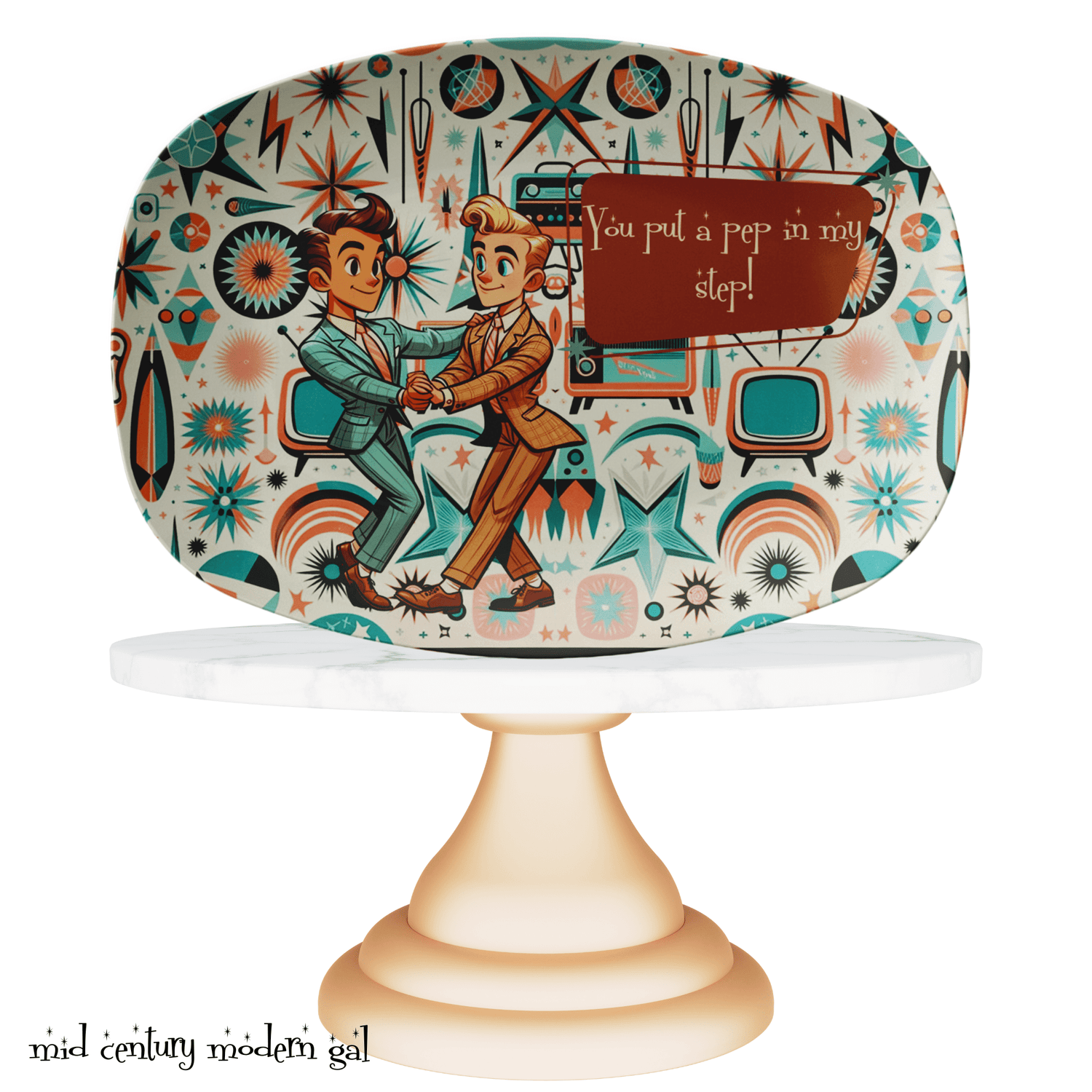 Mid Century Mod, Dapper Dudes, Gay Male Couple, Kitschy Cute Retro Party Platter - Mid Century Modern Gal