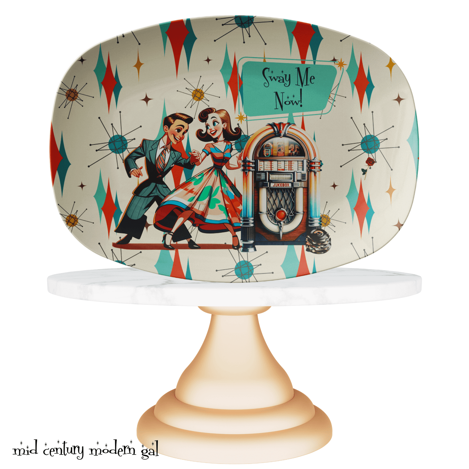 50s Style Couple, Sway Me Now, Kitschy Mid Century Modern Party Platter - Mid Century Modern Gal