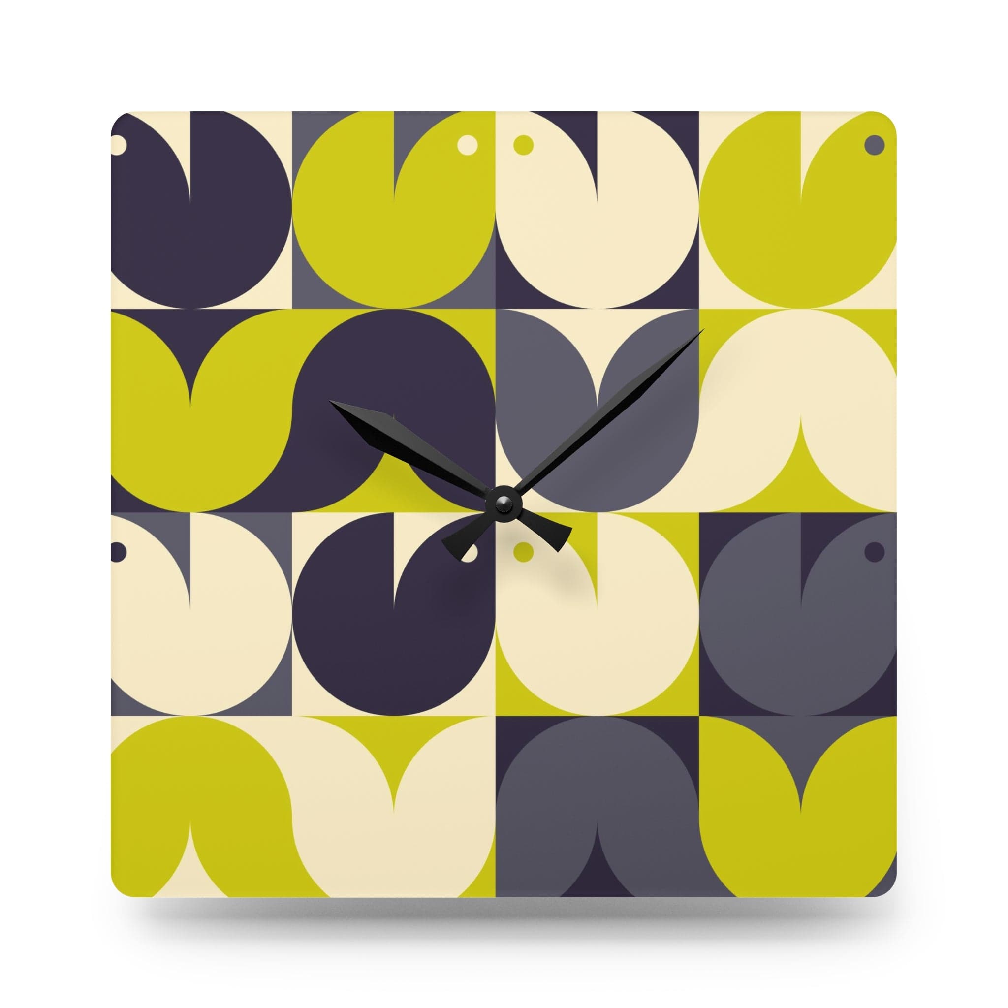 Modern Scandinavian, Geometric Birds, Green, Gray Retro MCM Acrylic Wall Clock Home Decor