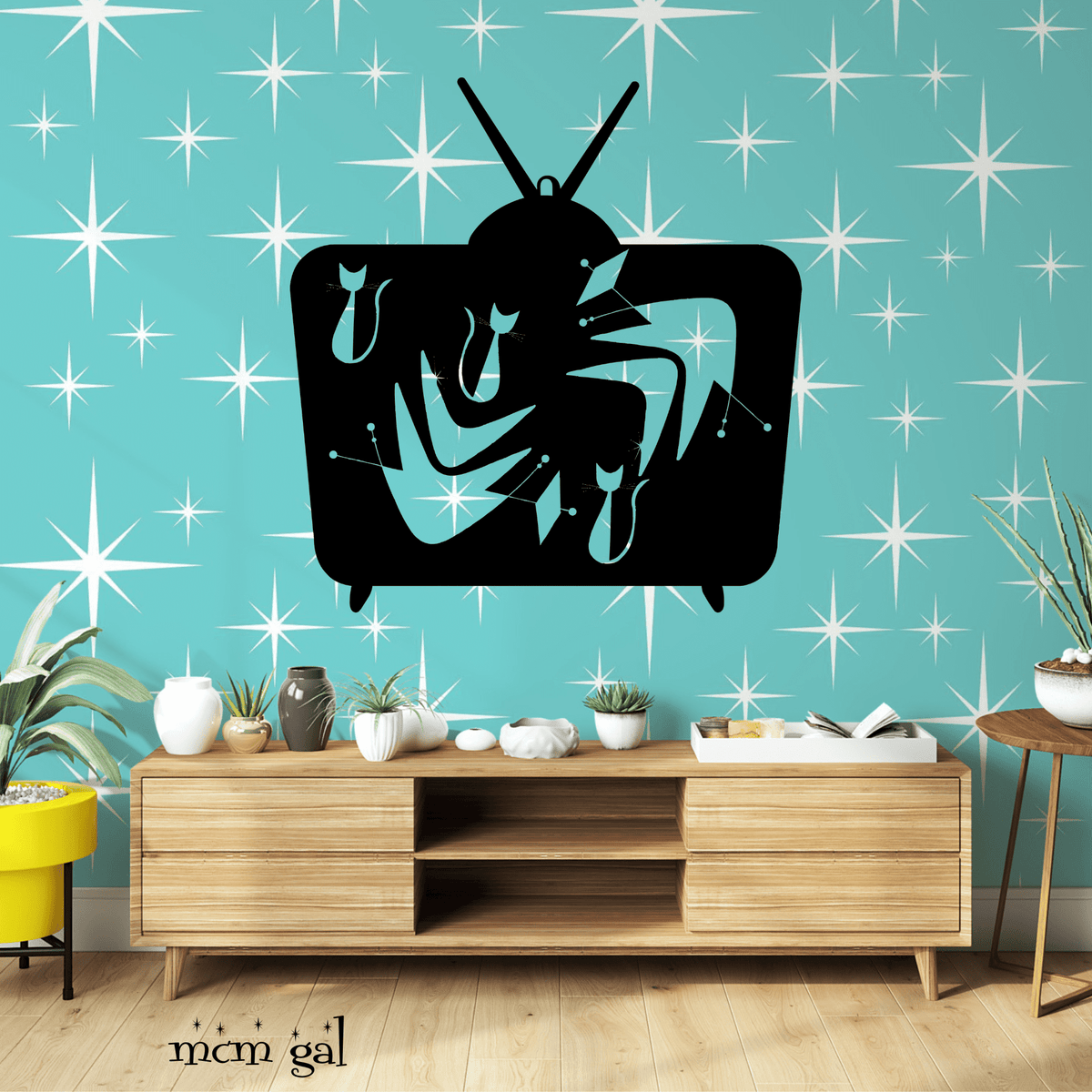 Retro TV Atomic Cat, Mid Century Modern Wall Art, Kitsch Livingroom, Den, Quirky MCM Metal Works - Mid Century Modern Gal