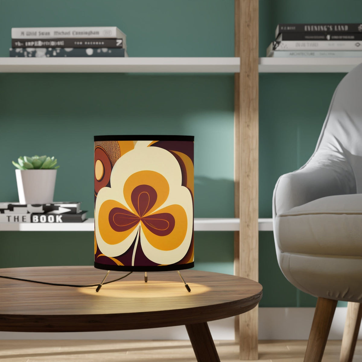70's Style Tripod Lamp In Brown, Harvest Gold, Retro Style Mod Flower Groovy Lamp Home Decor One size / Black