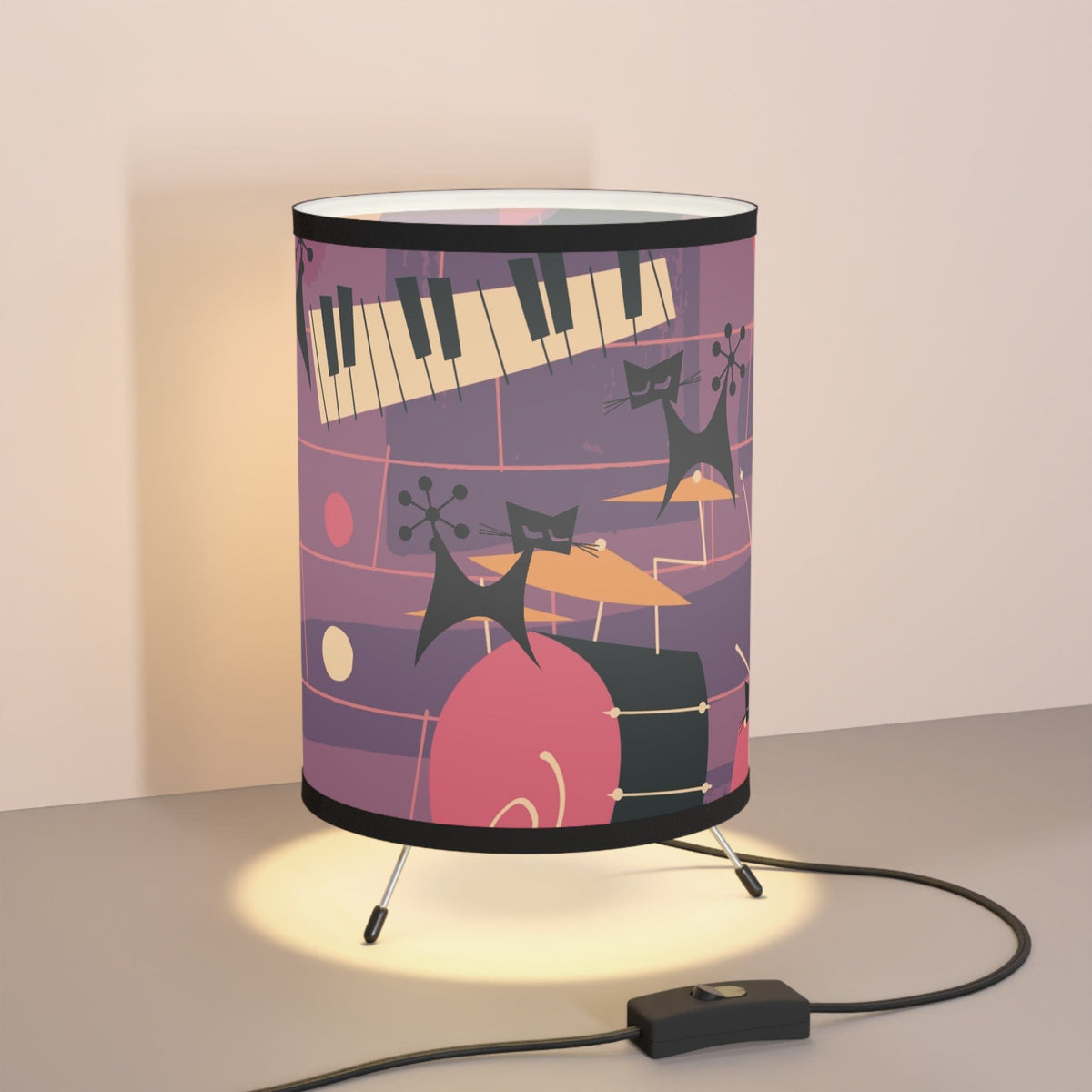 Atomic Cat, Jazzy Snazzy, Mid Century Modern Retro Music Tripod Lamp Home Decor One size / Black