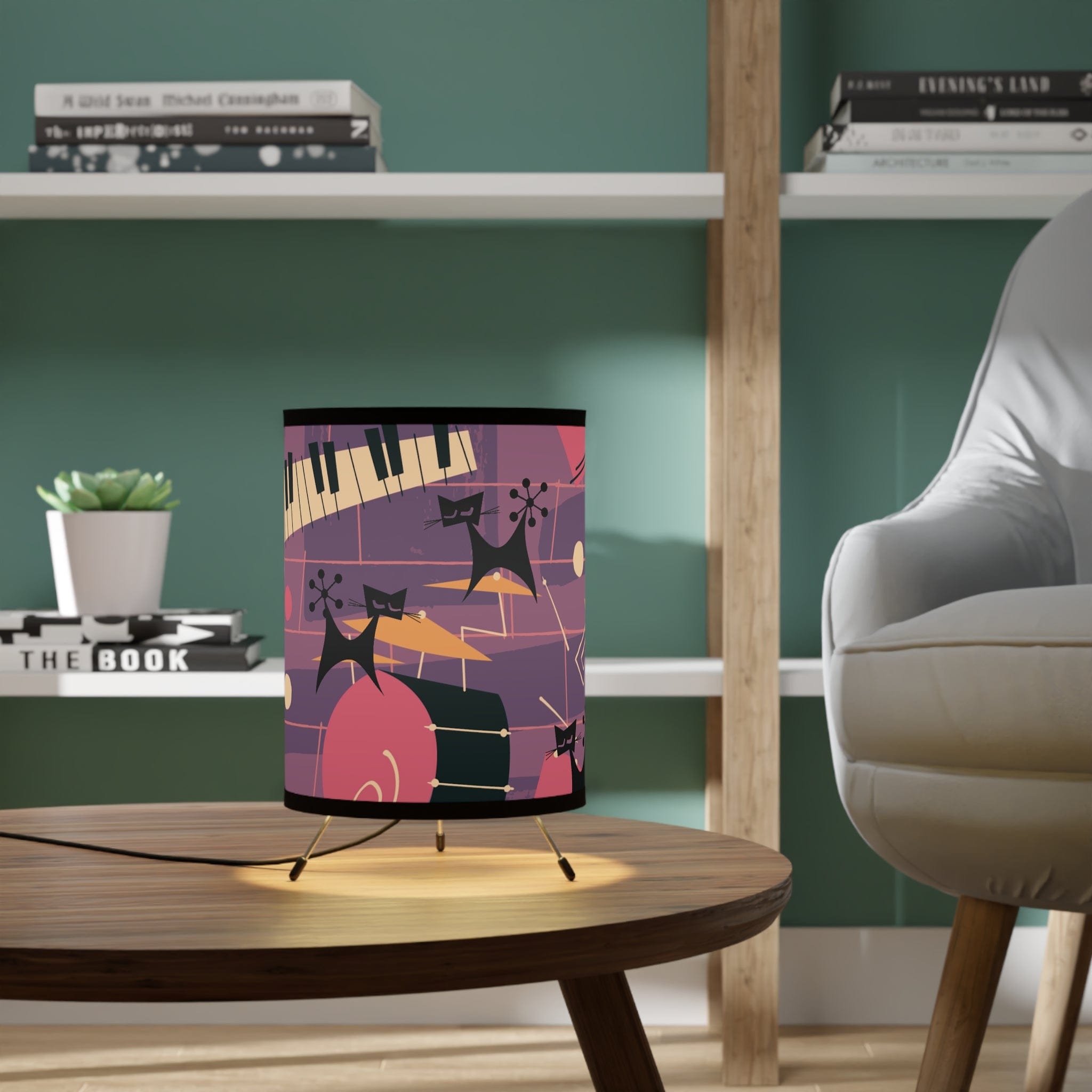 Atomic Cat, Jazzy Snazzy, Mid Century Modern Retro Music Tripod Lamp Home Decor One size / Black