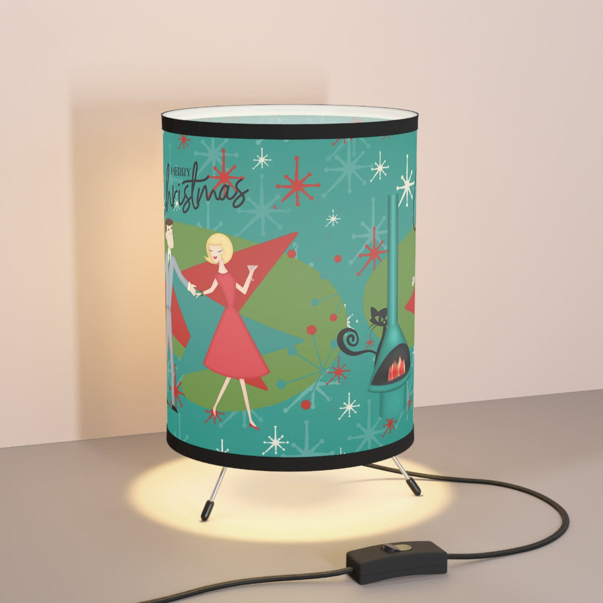Atomic Christmas Tripod Lamp, Kitschy 50's, Atomic Cat, Starburst, Mid Century Modern Holiday Decor Home Decor One size / Black