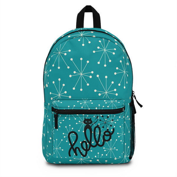 Mid Century Modern Aqua Blue, Atomic Cat, Kitschy, Travel, Office, School Backpack