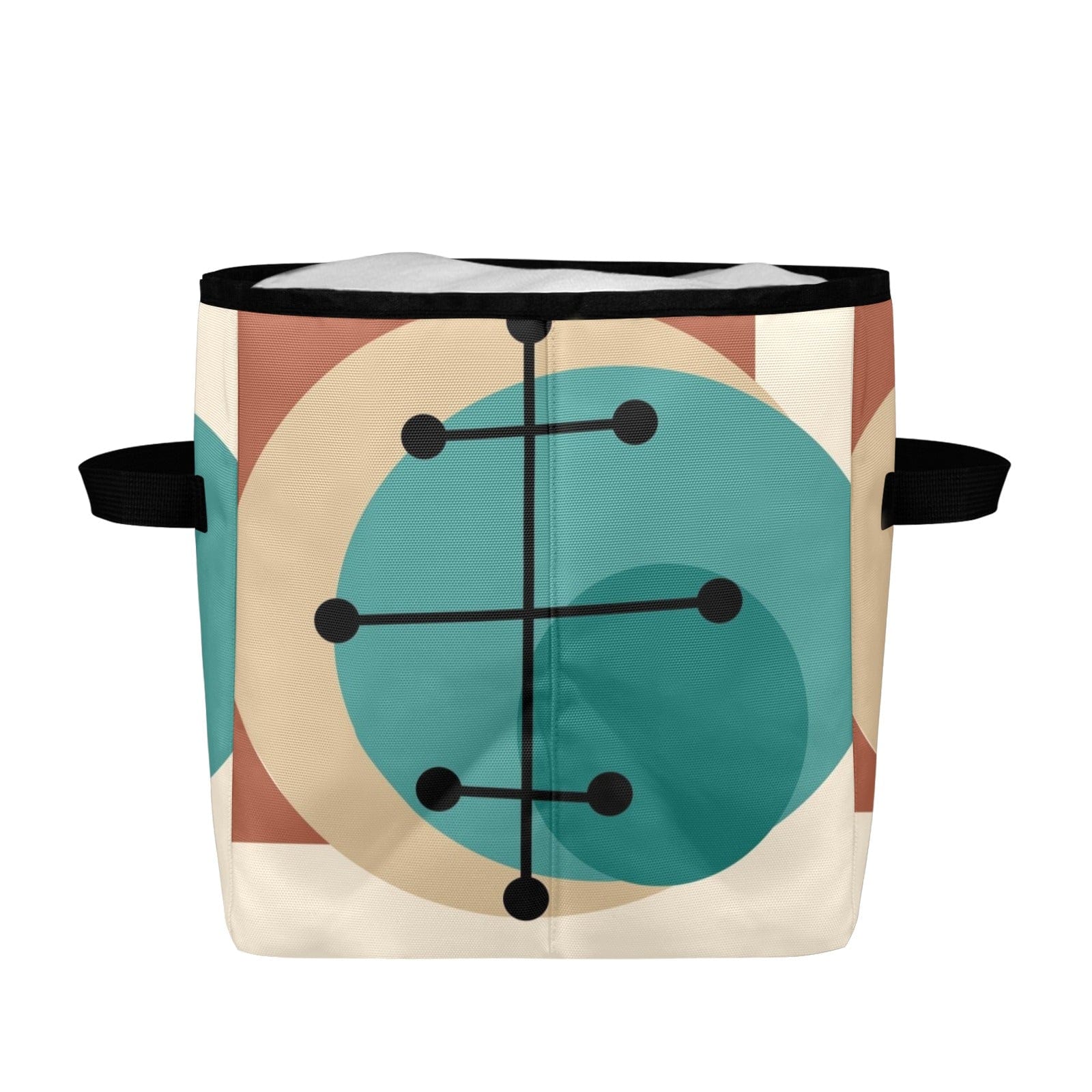 Modern Fabric Storage Bins, For Blankets, Pet Toys, Books, And More One Size / Mid Mod Geometric Brown Teal Quilt Storage Bag