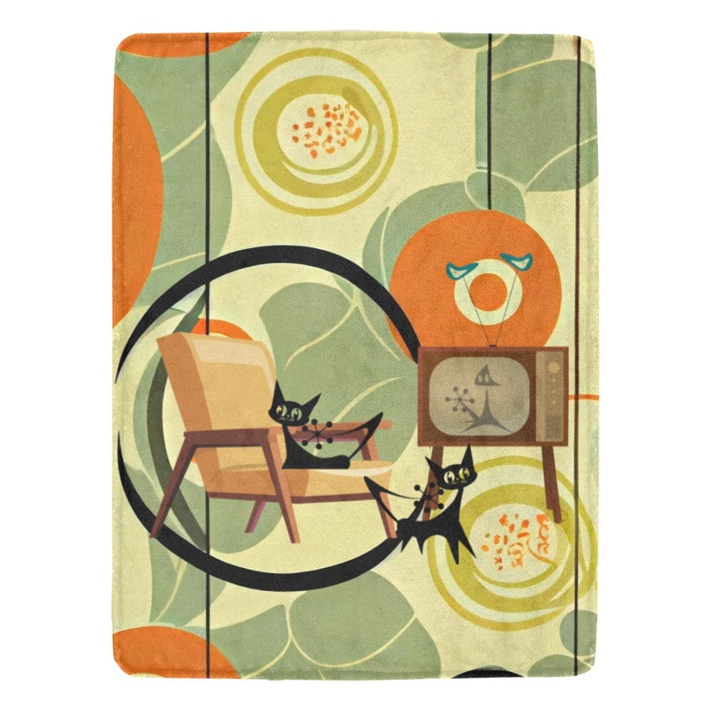 Mid Century Modern Throw Blankets One Size / Mod Green, Orange Atomic Cats Ultra-Soft Micro Fleece Blanket 60" x 80"(Made in Queen)