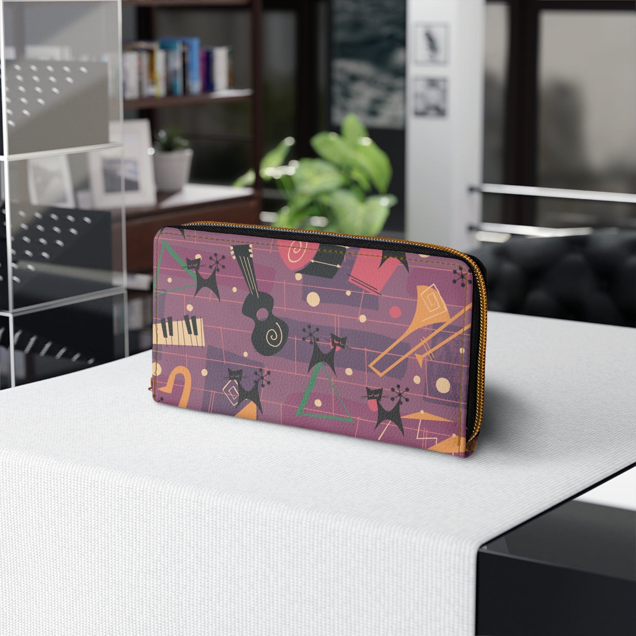 Atomic Cats, Kittie Cats, Retro Jazzy Music Lover, Purple, Zipper Wallet Accessories One size / White