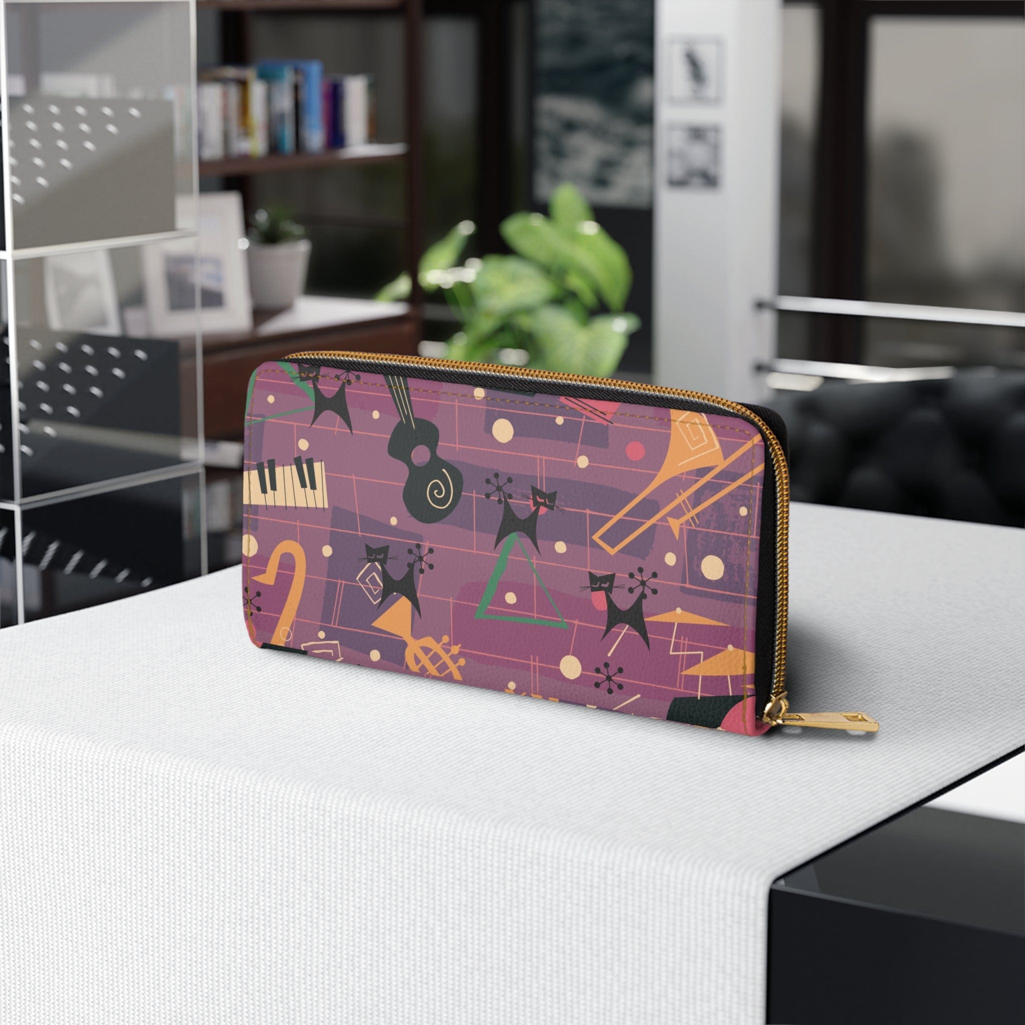 Atomic Cats, Kittie Cats, Retro Jazzy Music Lover, Purple, Zipper Wallet Accessories One size / White