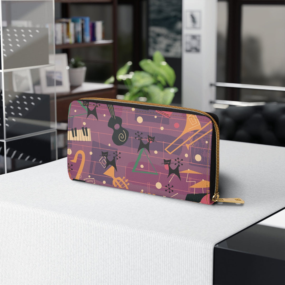 Atomic Cats, Kittie Cats, Retro Jazzy Music Lover, Purple, Zipper Wallet Accessories One size / White
