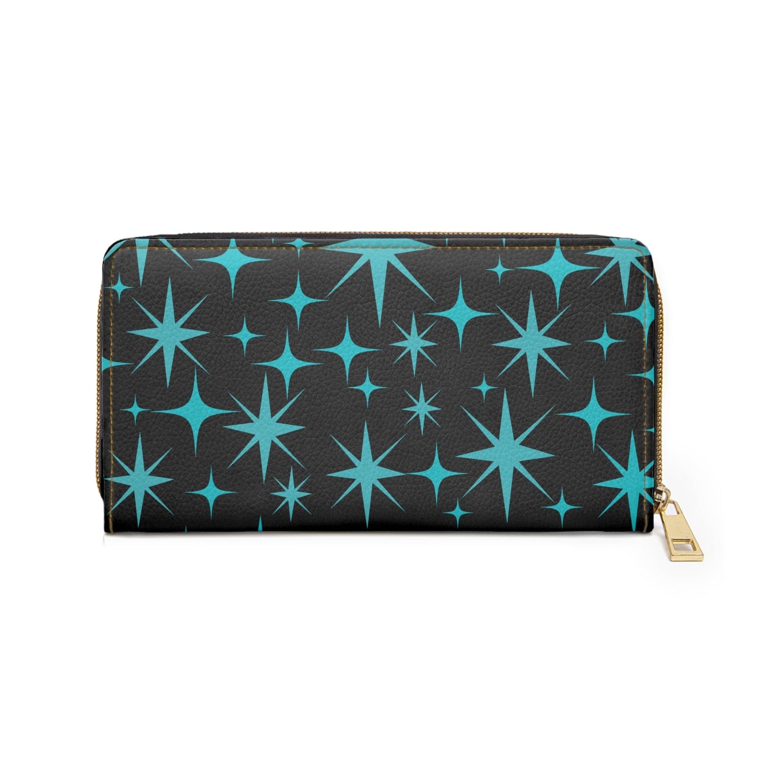 Atomic Starburst, Aqua Blue, Black, Mid Mod Retro Zipper Wallet Accessories One size / White