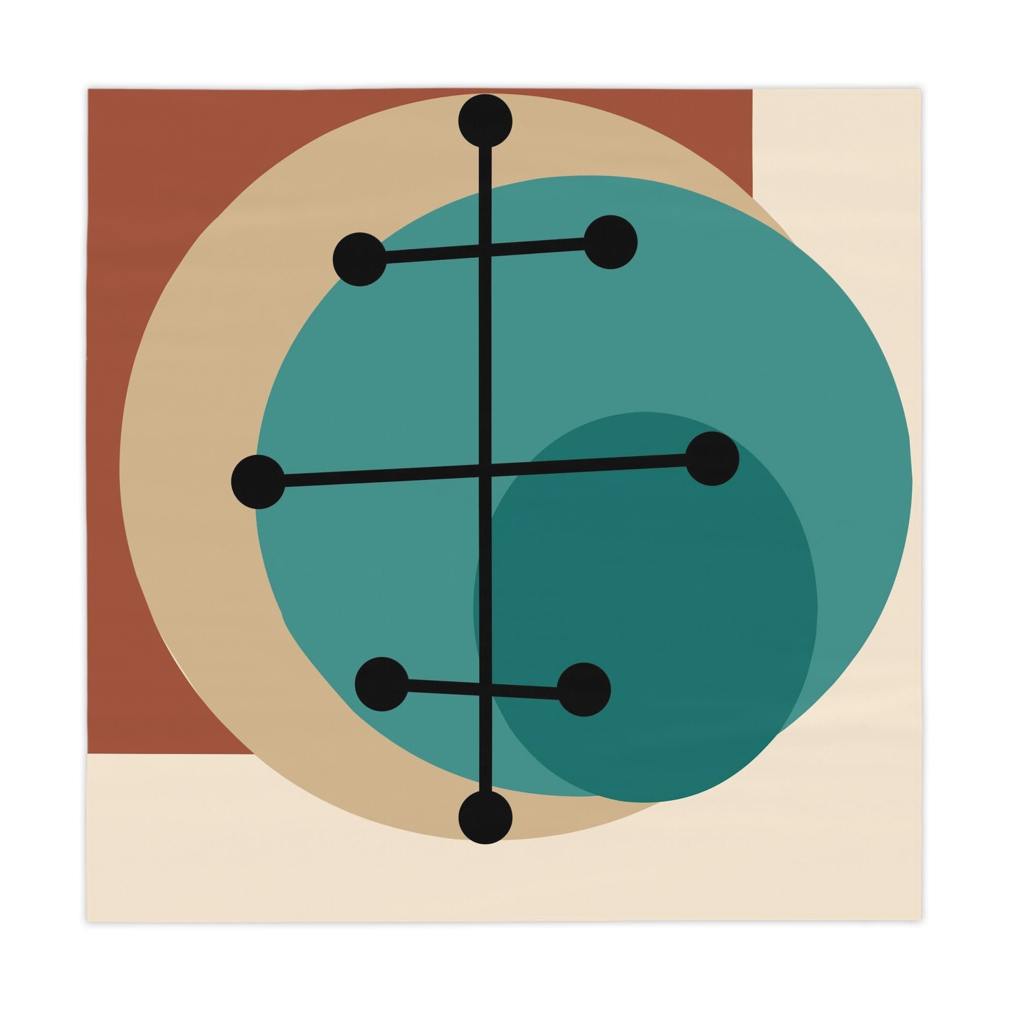 Mid Century Modern Geometric, Beige, Abstract Retro Tablecloth Home Decor One size / White