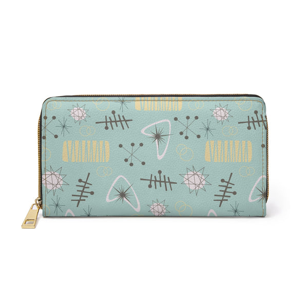 Mid Century Modern Light Aqua Blue Atomic Starburst MCM Zipper Wallet
