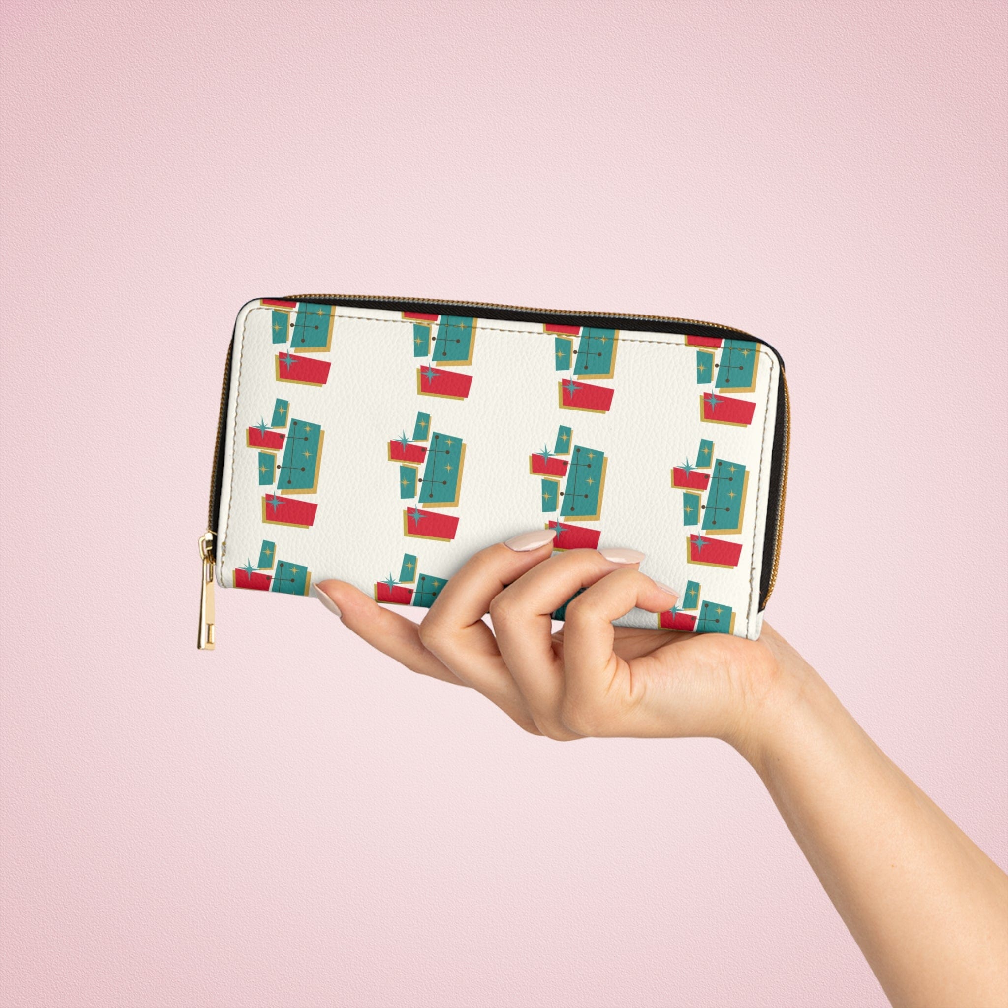 Mid Century Modern Style, Geometric Groovy Mod Zipper Wallet Accessories One size / White