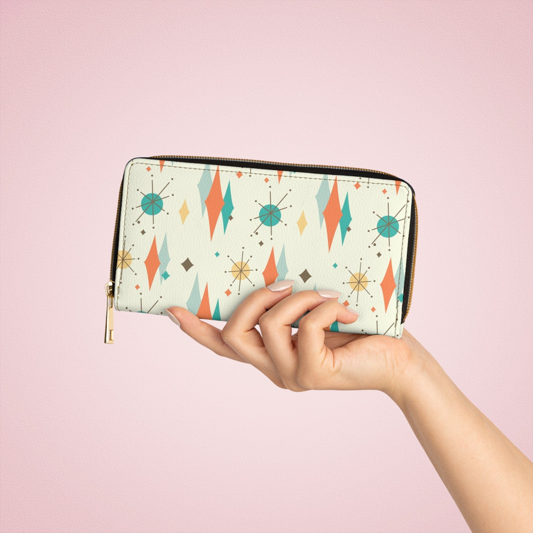 Mid Mod, Franciscan Starburst, Retro Zipper Wallet Accessories One size / White