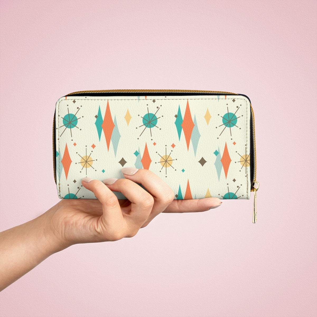 Mid Mod, Franciscan Starburst, Retro Zipper Wallet Accessories One size / White