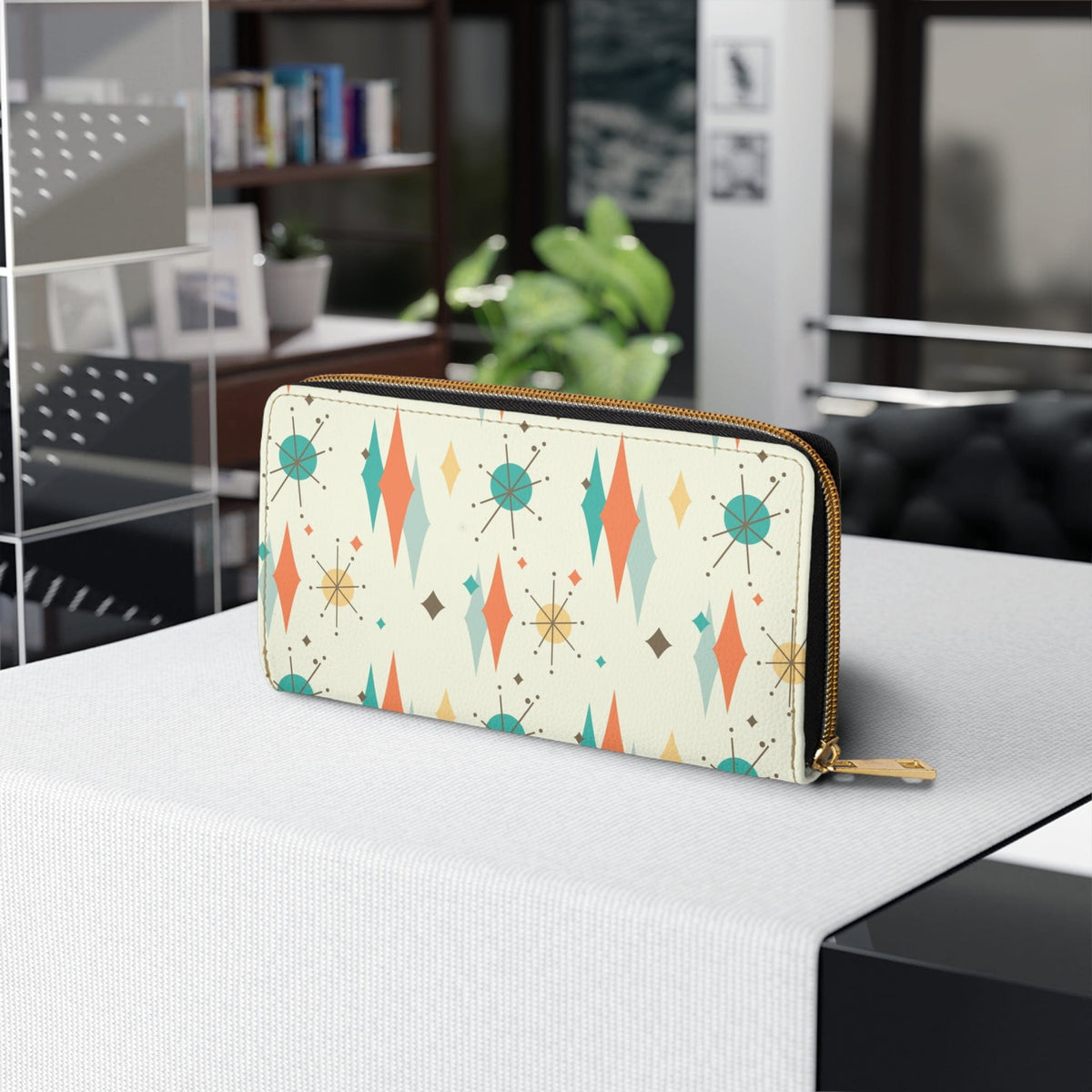 Mid Mod, Franciscan Starburst, Retro Zipper Wallet Accessories One size / White