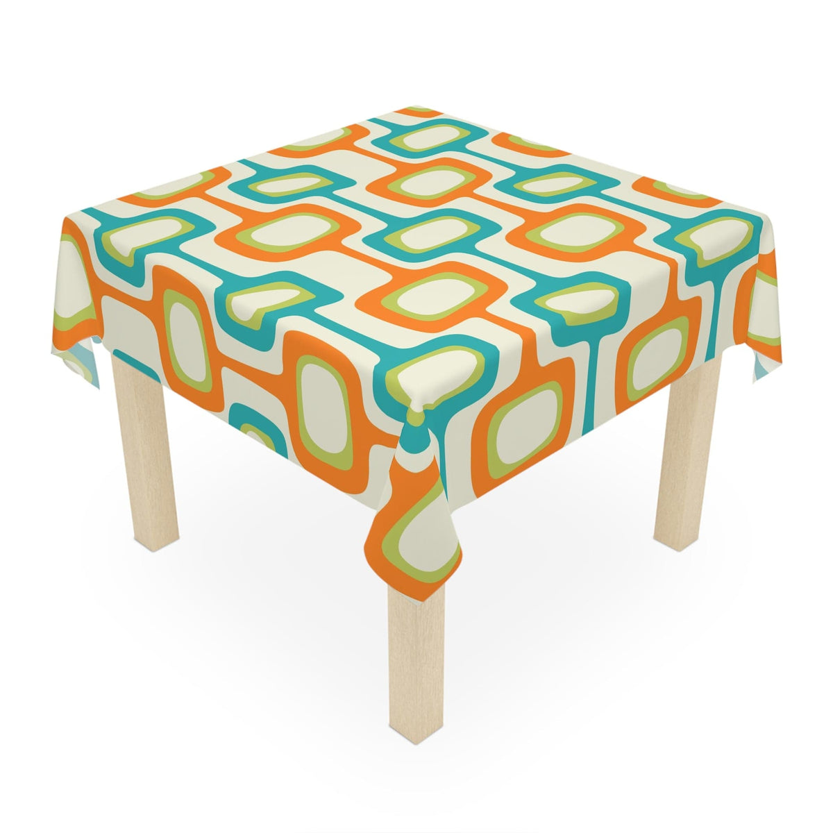 Mid Mod Retro Geometric, Orange, Teal Beige MCM Tablecloth Home Decor One size / White
