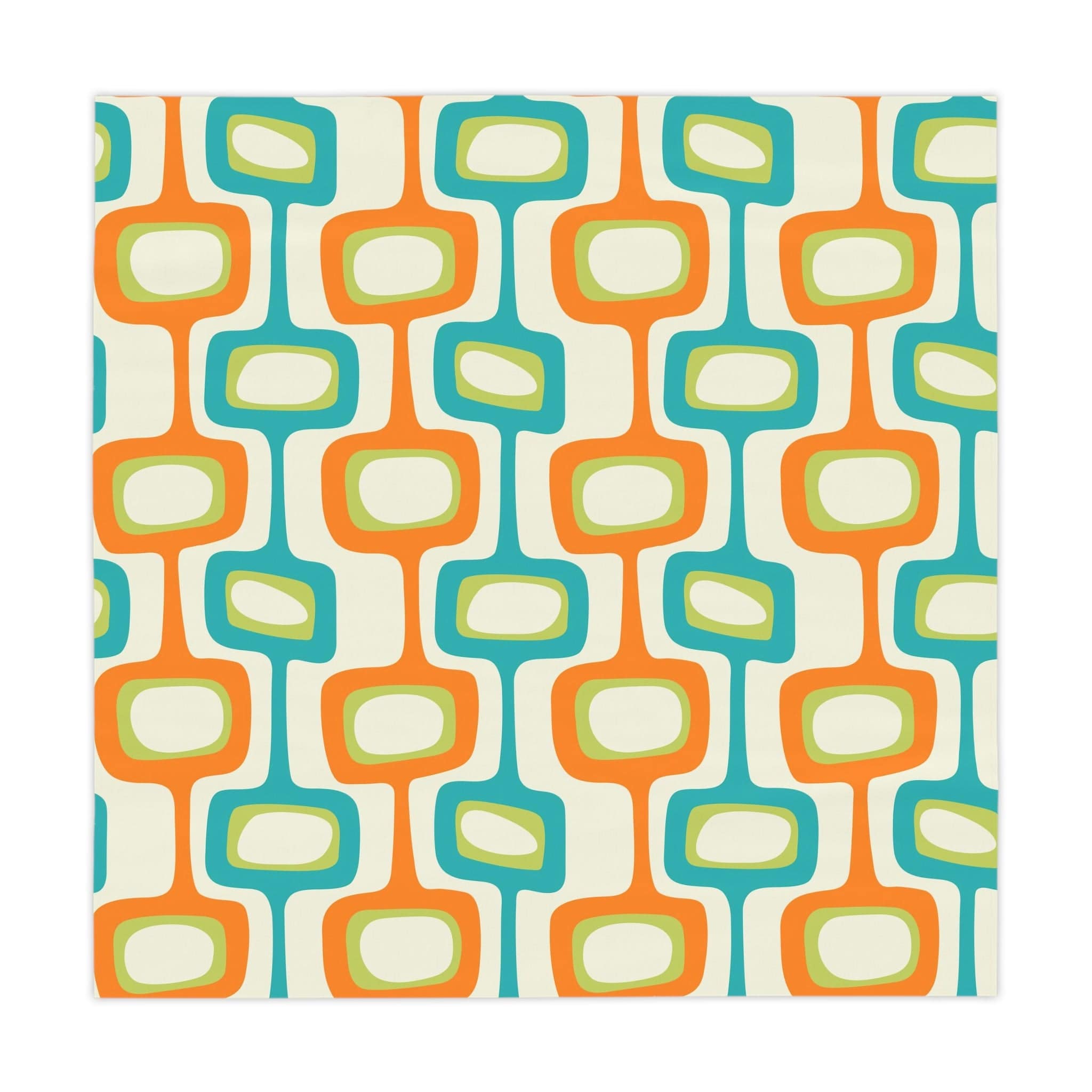 Mid Mod Retro Geometric, Orange, Teal Beige MCM Tablecloth Home Decor One size / White
