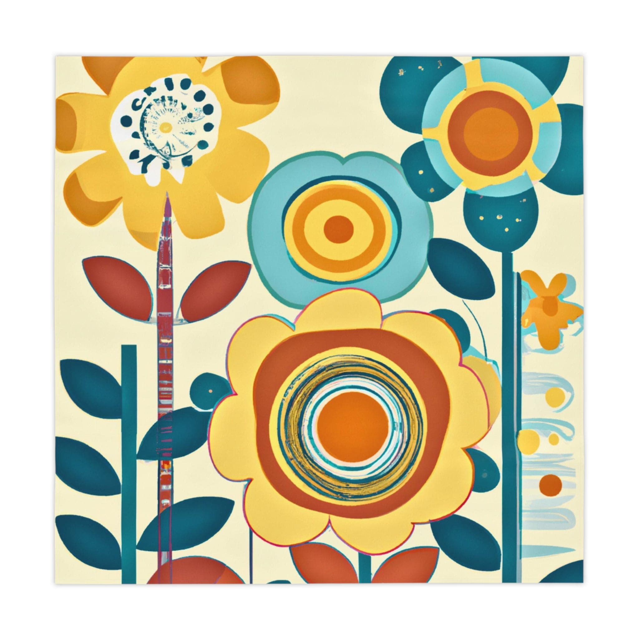 Reto Modern Flower, Abstract, Watercolor Floral Mod Designs, MCM Tablecloth Home Decor One size / White