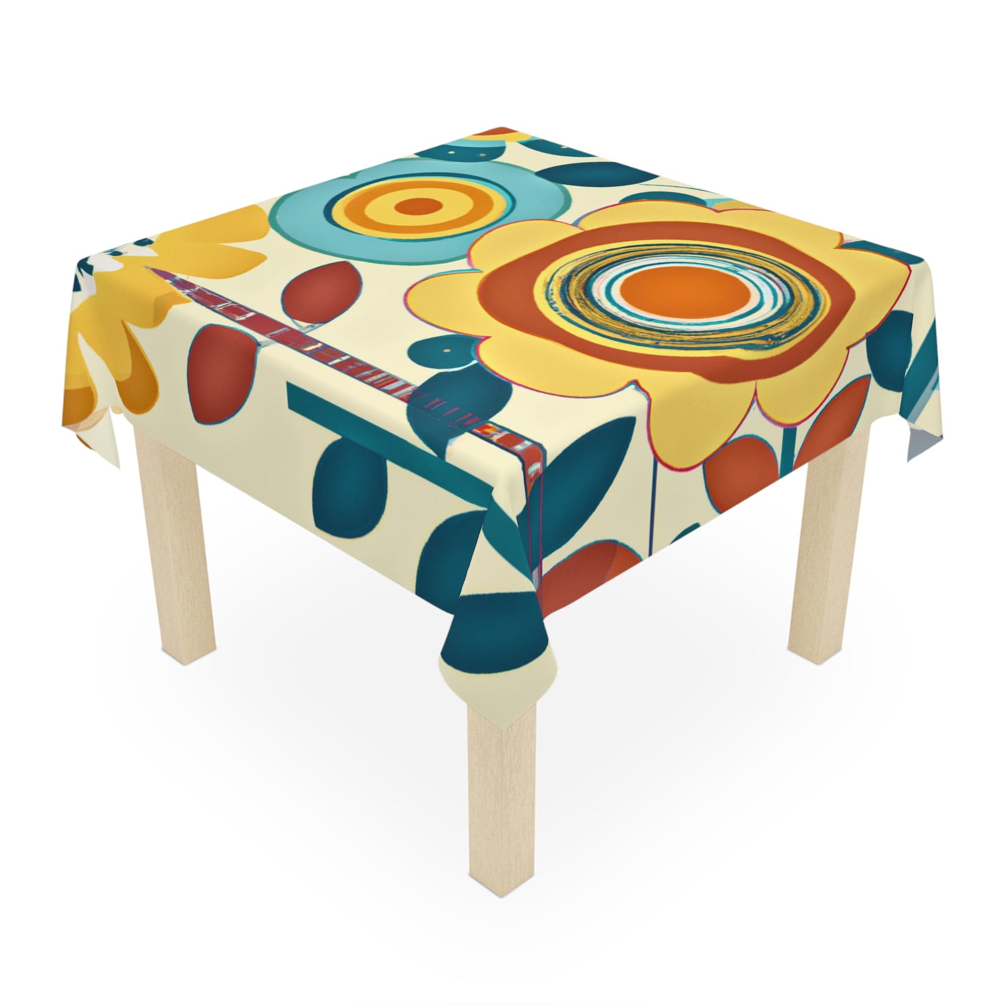 Reto Modern Flower, Abstract, Watercolor Floral Mod Designs, MCM Tablecloth Home Decor One size / White