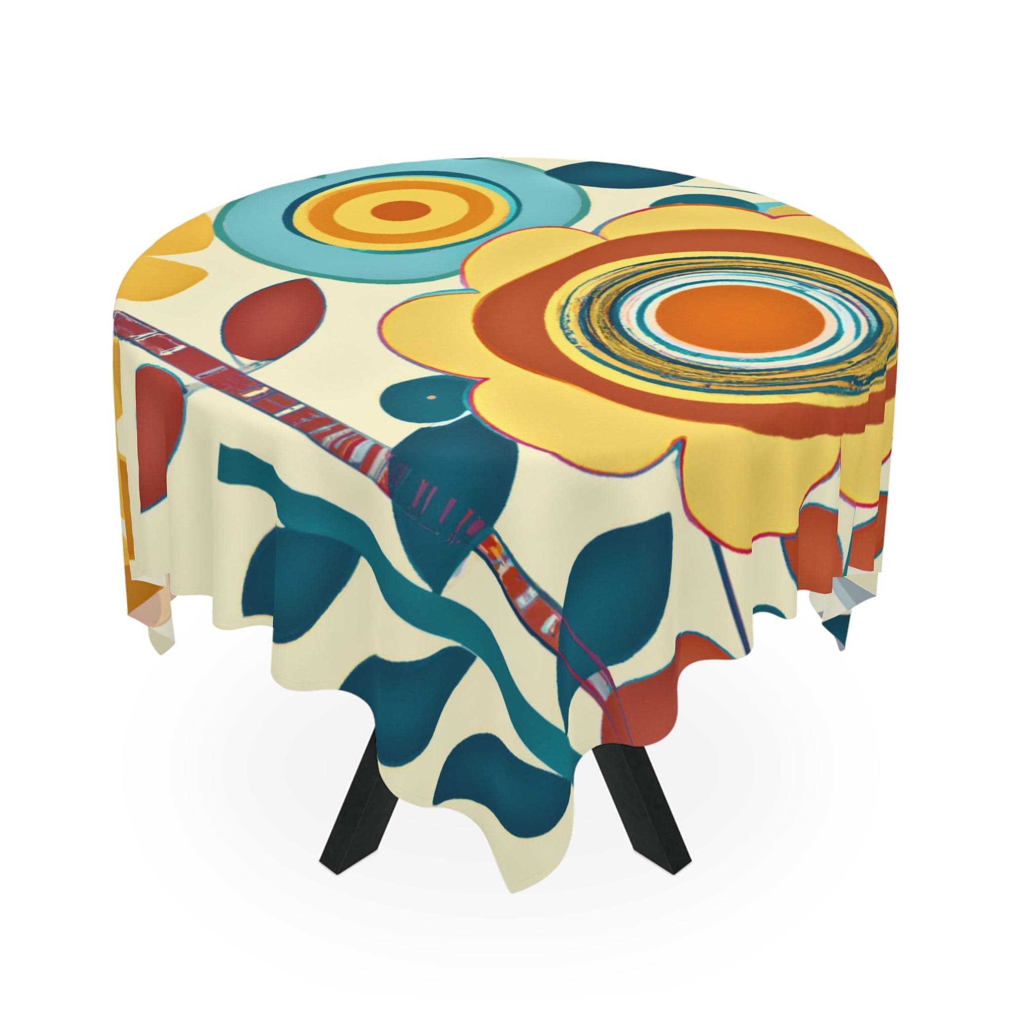 Reto Modern Flower, Abstract, Watercolor Floral Mod Designs, MCM Tablecloth Home Decor One size / White