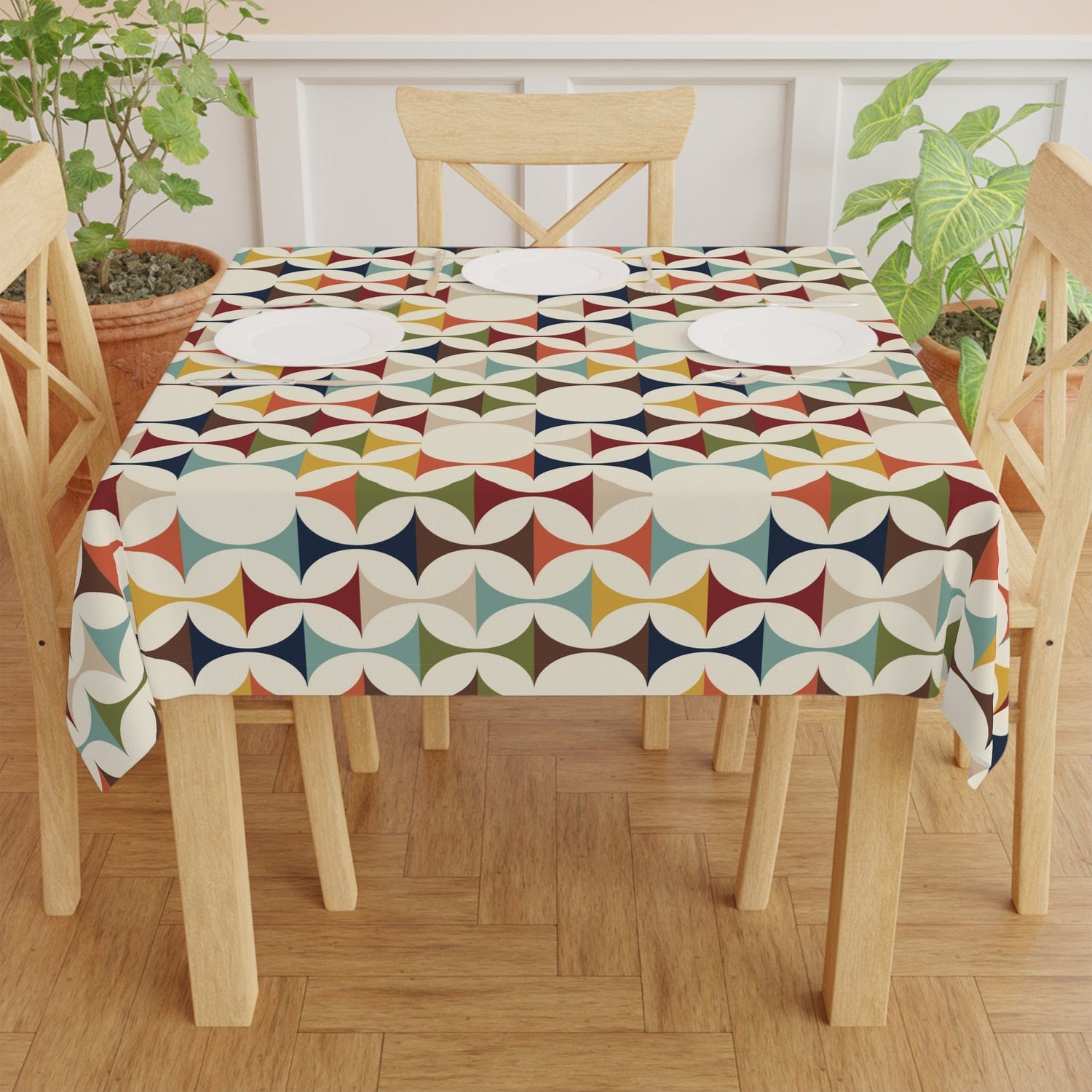 Scandinavian Modern Danish, MCM Retro Tablecloth Home Decor One size / White
