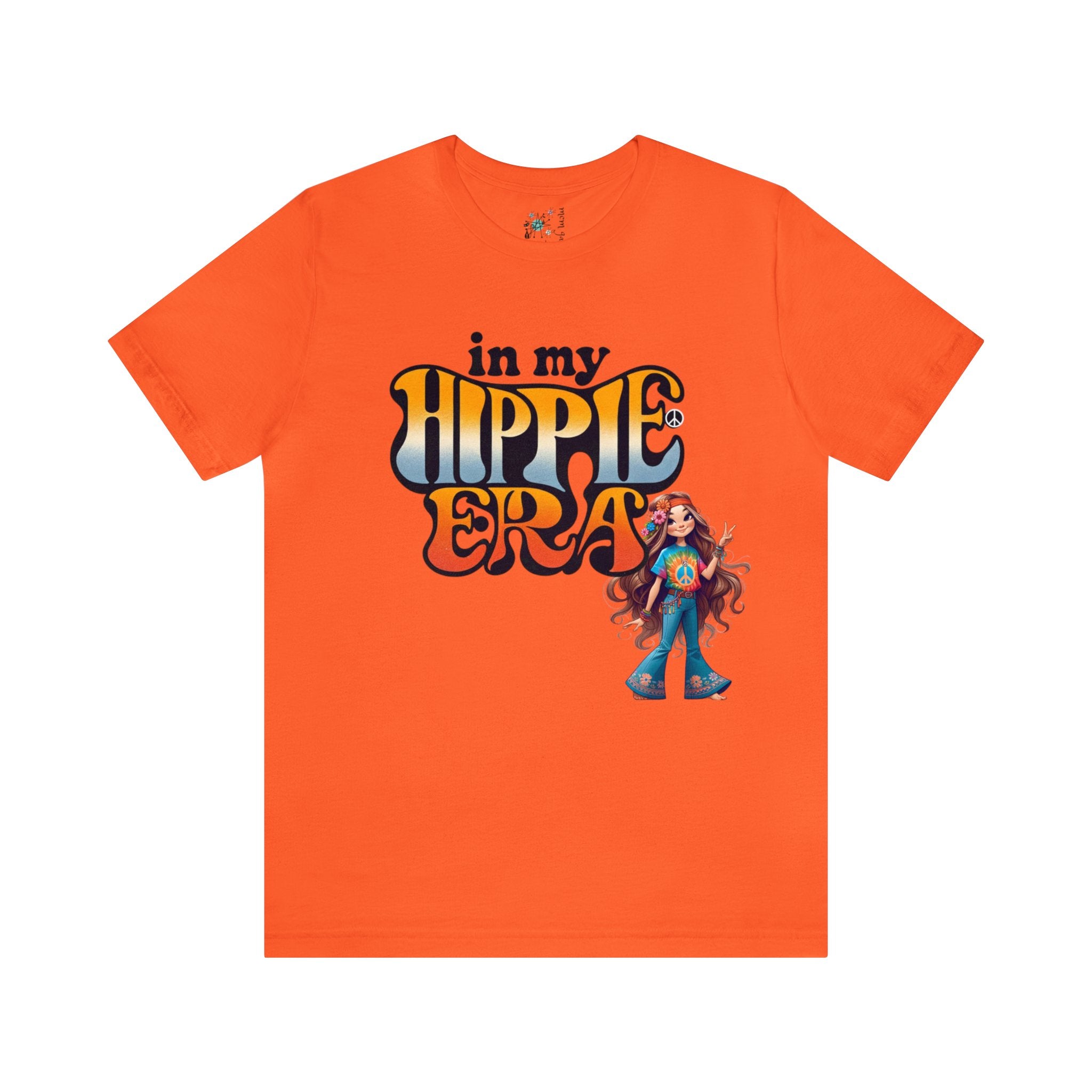 In My Hippie Era, 70s Retro Groovy Peace Out, Hippie Girl, Hipster Short Sleeve Tee T-Shirt Orange / S