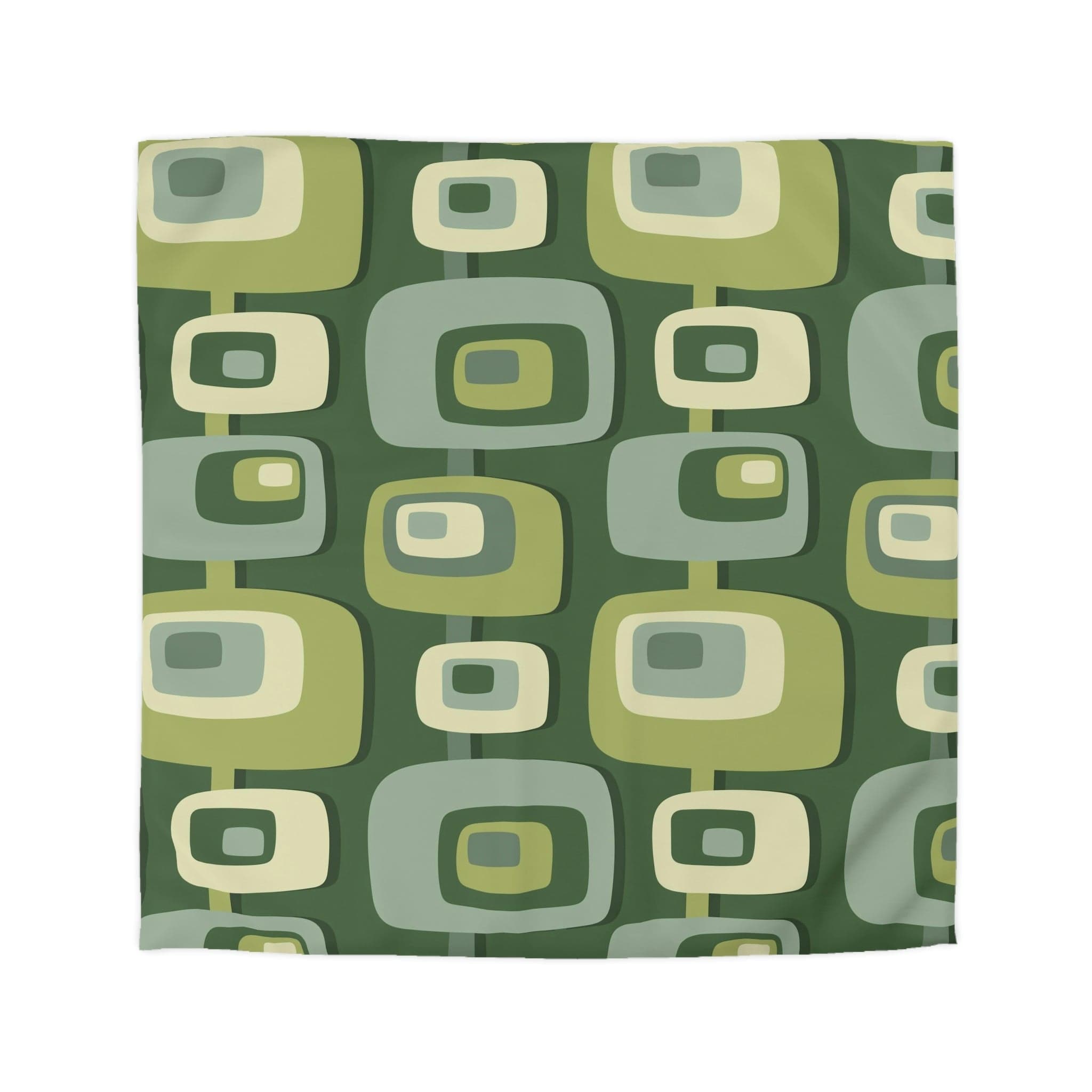Mid Century Modern, Geometric, Groovy Green, Beige, Abstract, 60s 70s Retro, Mid Mod, MCM Duvet Cover Home Decor Queen / White