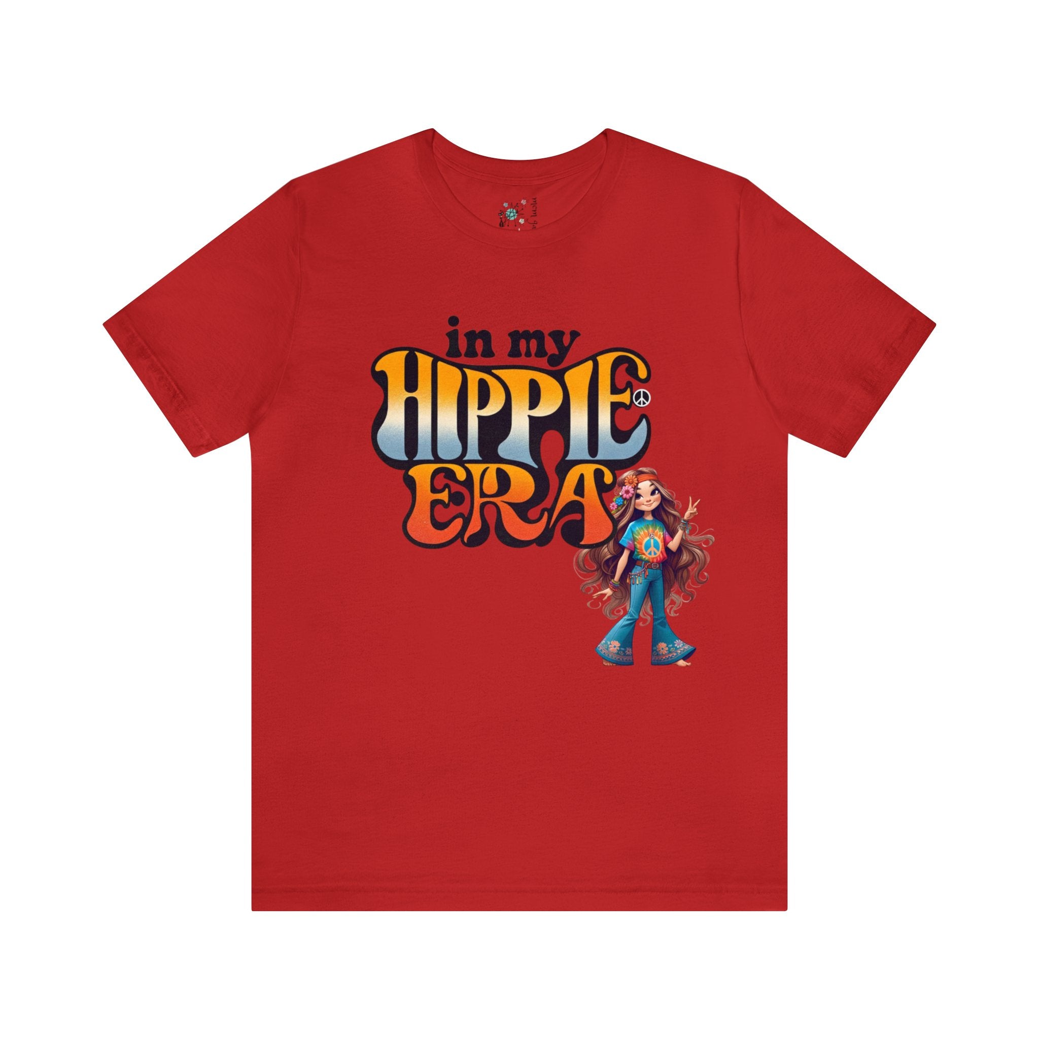 In My Hippie Era, 70s Retro Groovy Peace Out, Hippie Girl, Hipster Short Sleeve Tee T-Shirt Red / S