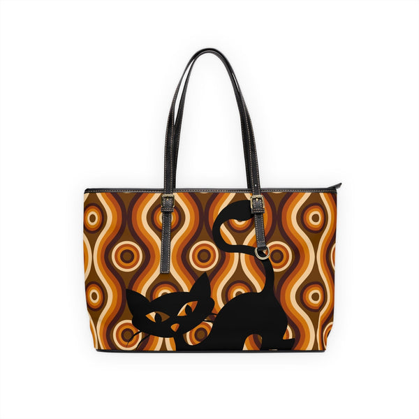Retro 70's Style Groovy Brown, Kitschy Cat, Women's Fun And Funky Shoulder Bag