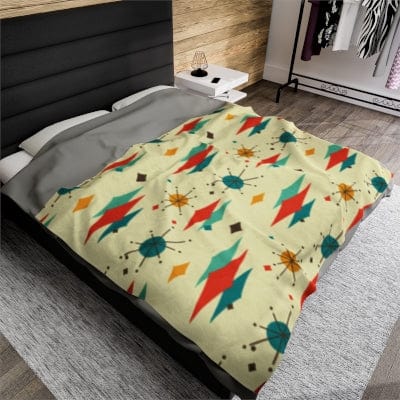 Retro Atomic Diamond Burst Mid Century Modern Atomic Age Vintage Home THIN Velveteen Plush Throw Blanket All Over Prints
