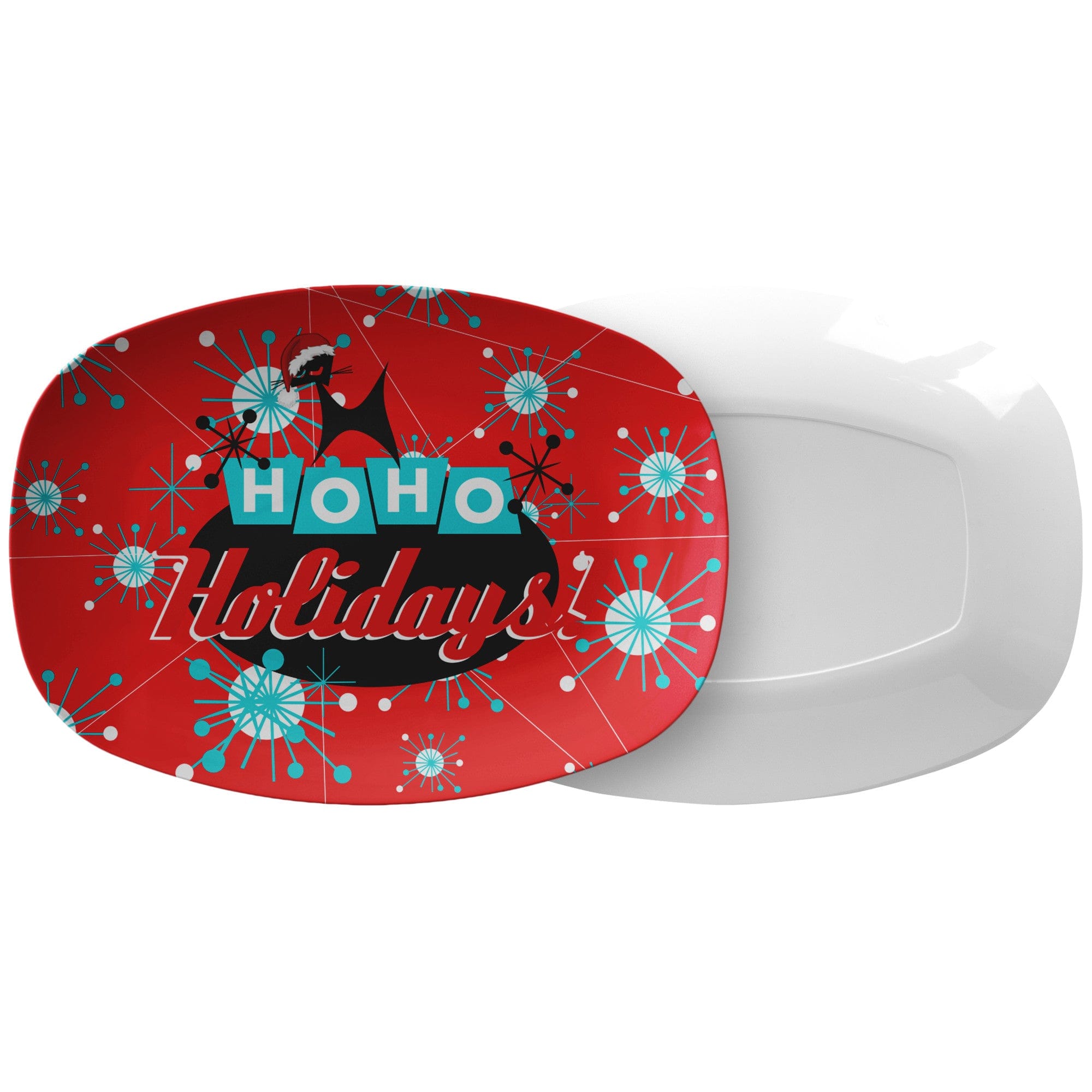 Retro Christmas Atomic Century, MCM Ho Ho Holiday Dinner Platter Gift Kitchenware