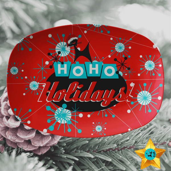 Retro Christmas Atomic Century, MCM Ho Ho Holiday Dinner Platter Gift