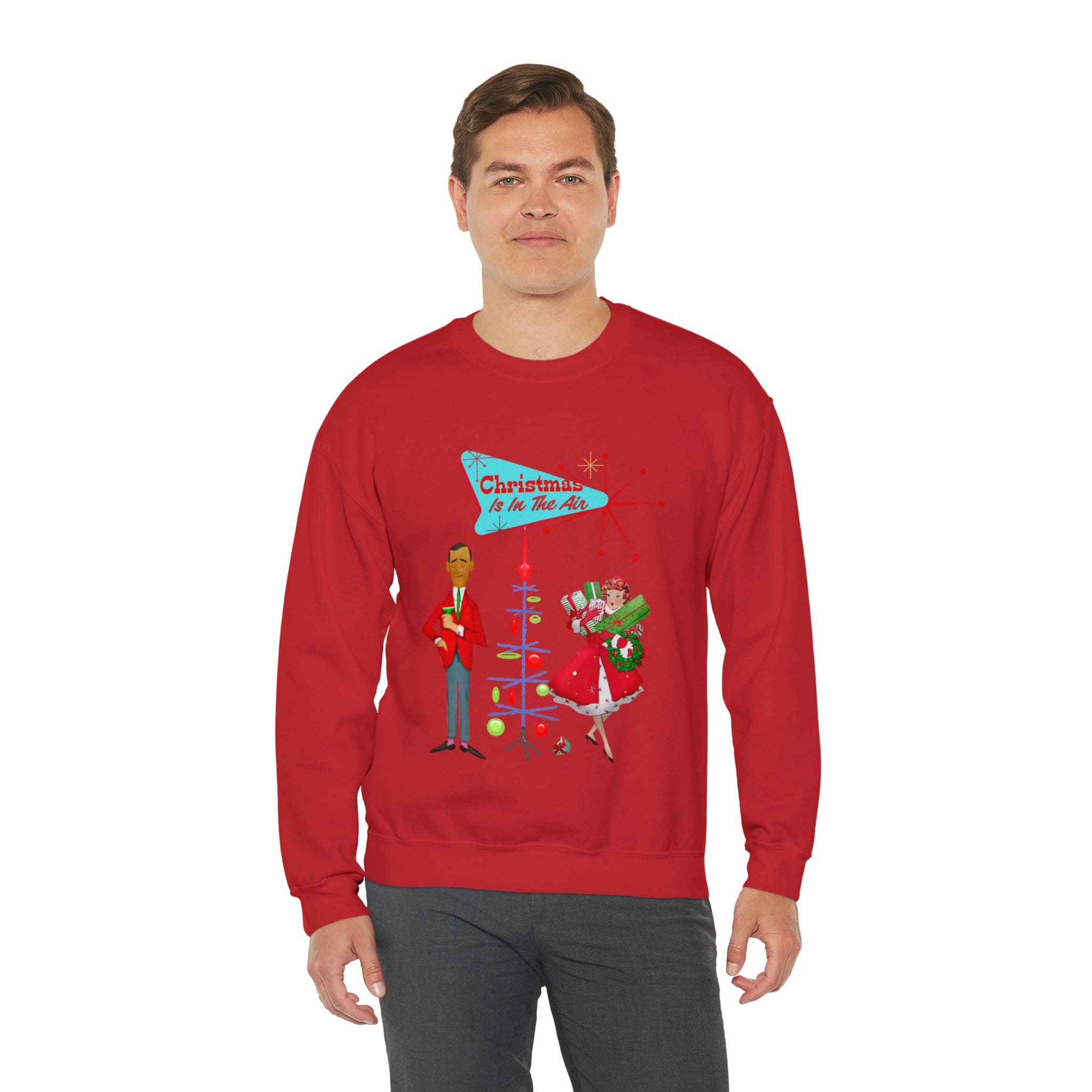 Retro Holiday, Christmas Party, Mid Century Mod, Kitschy Christmas Unisex Heavy Blend™ Crewneck Sweatshirt Sweatshirt