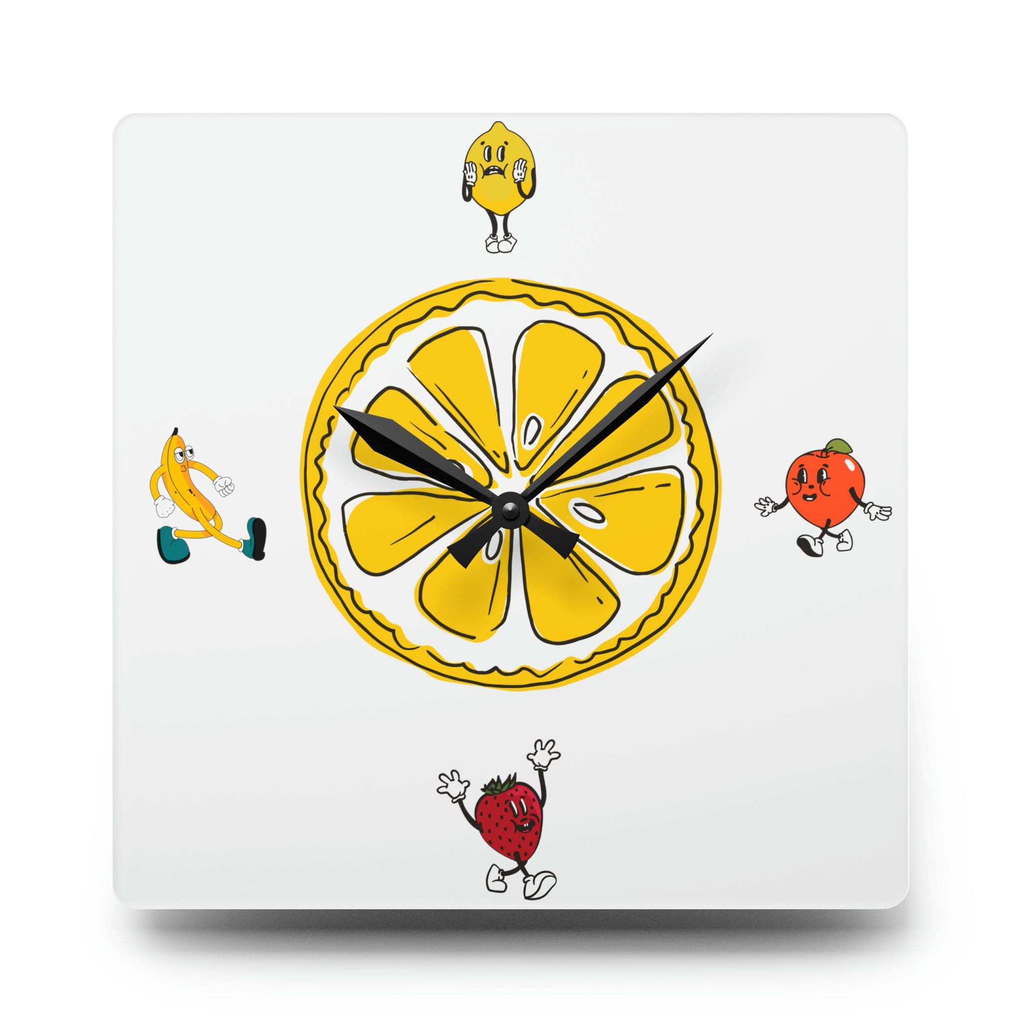 Retro Kitschy Fruit, Cute Mod Kitchen Acrylic Wall Clock Home Decor