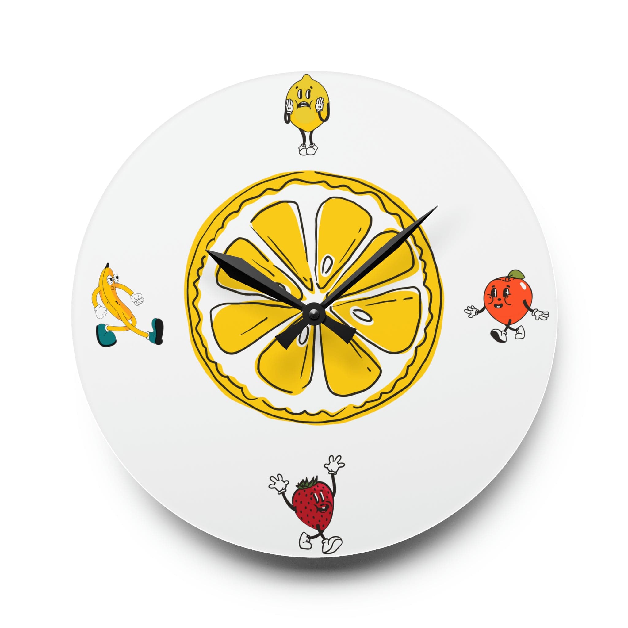 Retro Kitschy Fruit, Cute Mod Kitchen Acrylic Wall Clock Home Decor