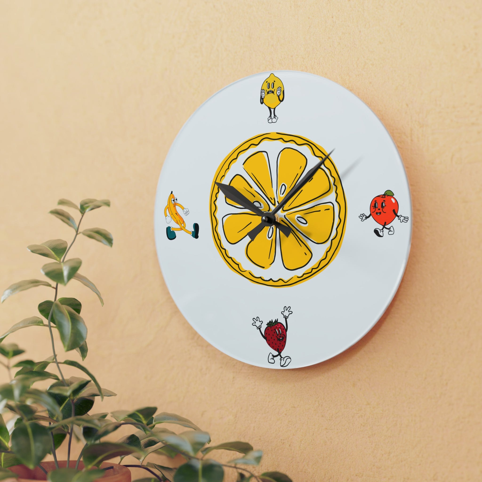 Retro Kitschy Fruit, Cute Mod Kitchen Acrylic Wall Clock Home Decor