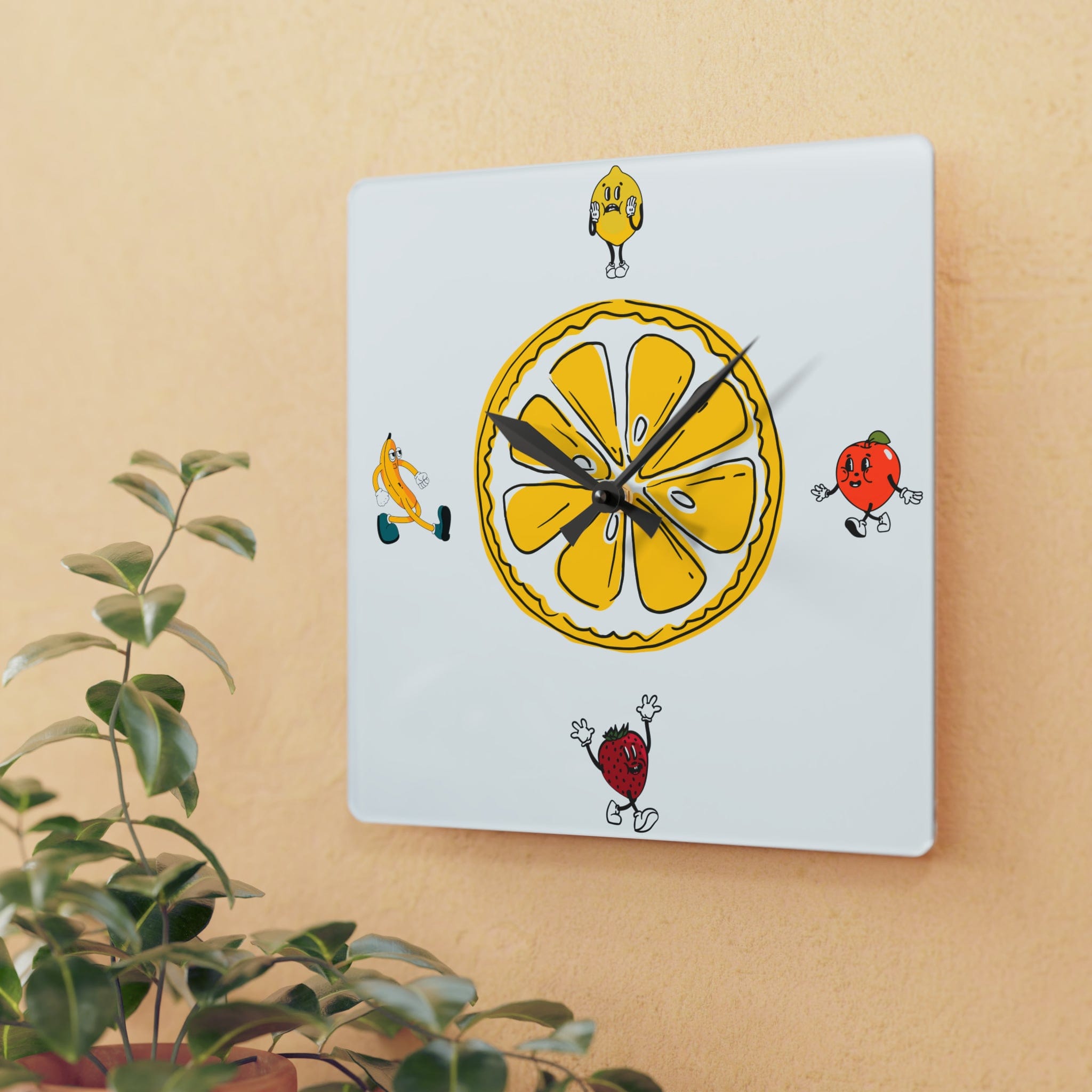 Retro Kitschy Fruit, Cute Mod Kitchen Acrylic Wall Clock Home Decor