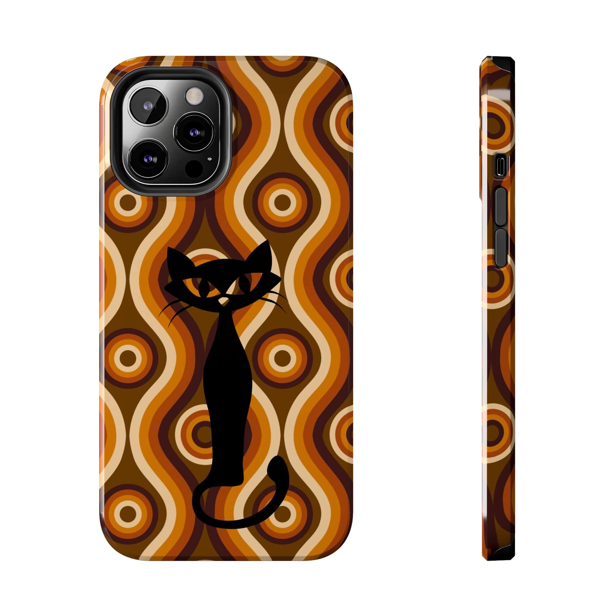 Retro Phone Case, Groovy Brown, Atomic Kitsch Cat Tough Smart Phone Cases Phone Case