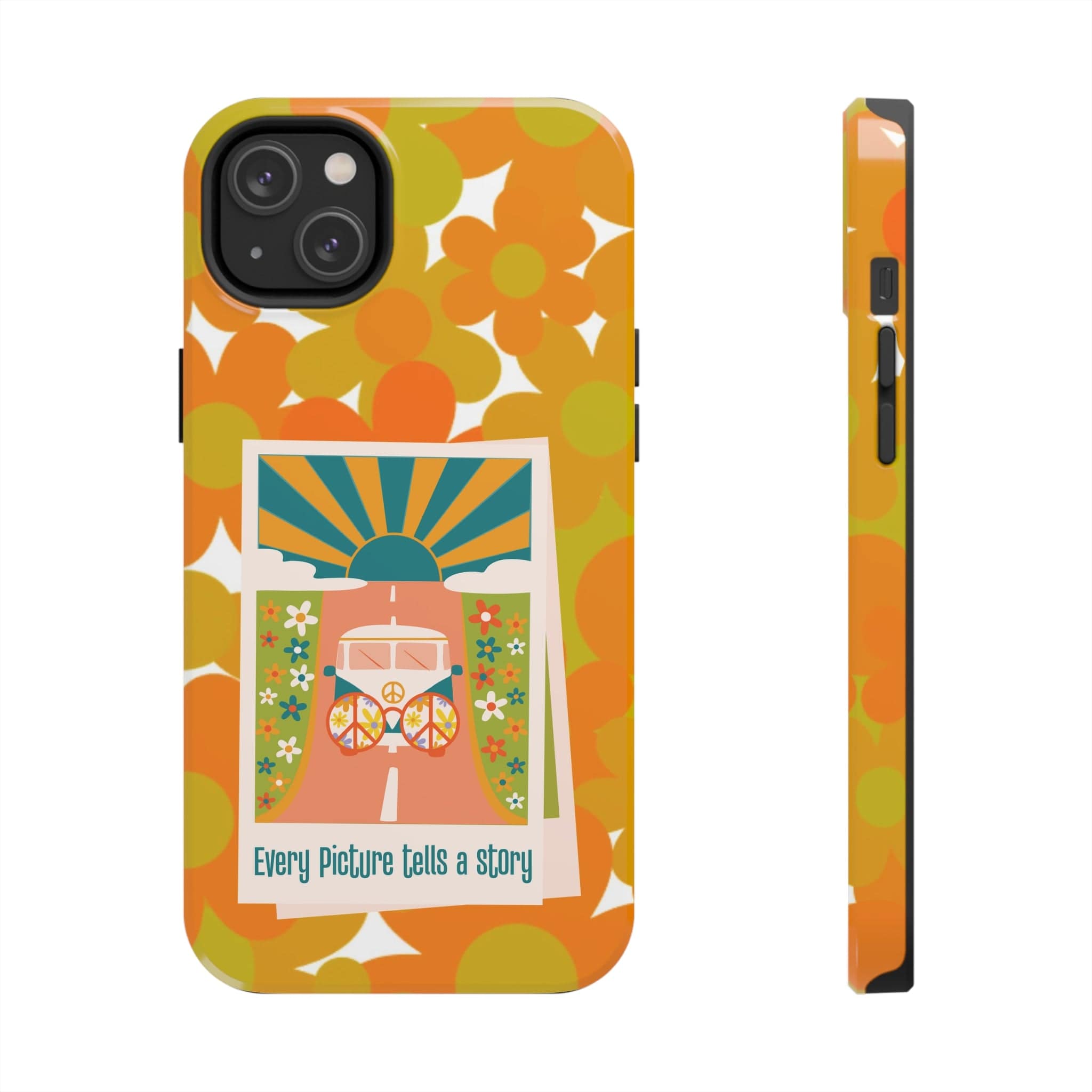 Retro Phone Case, Orange Flower Power, Polariod Picture, Mod Smart Phone Tough Phone Cases Phone Case