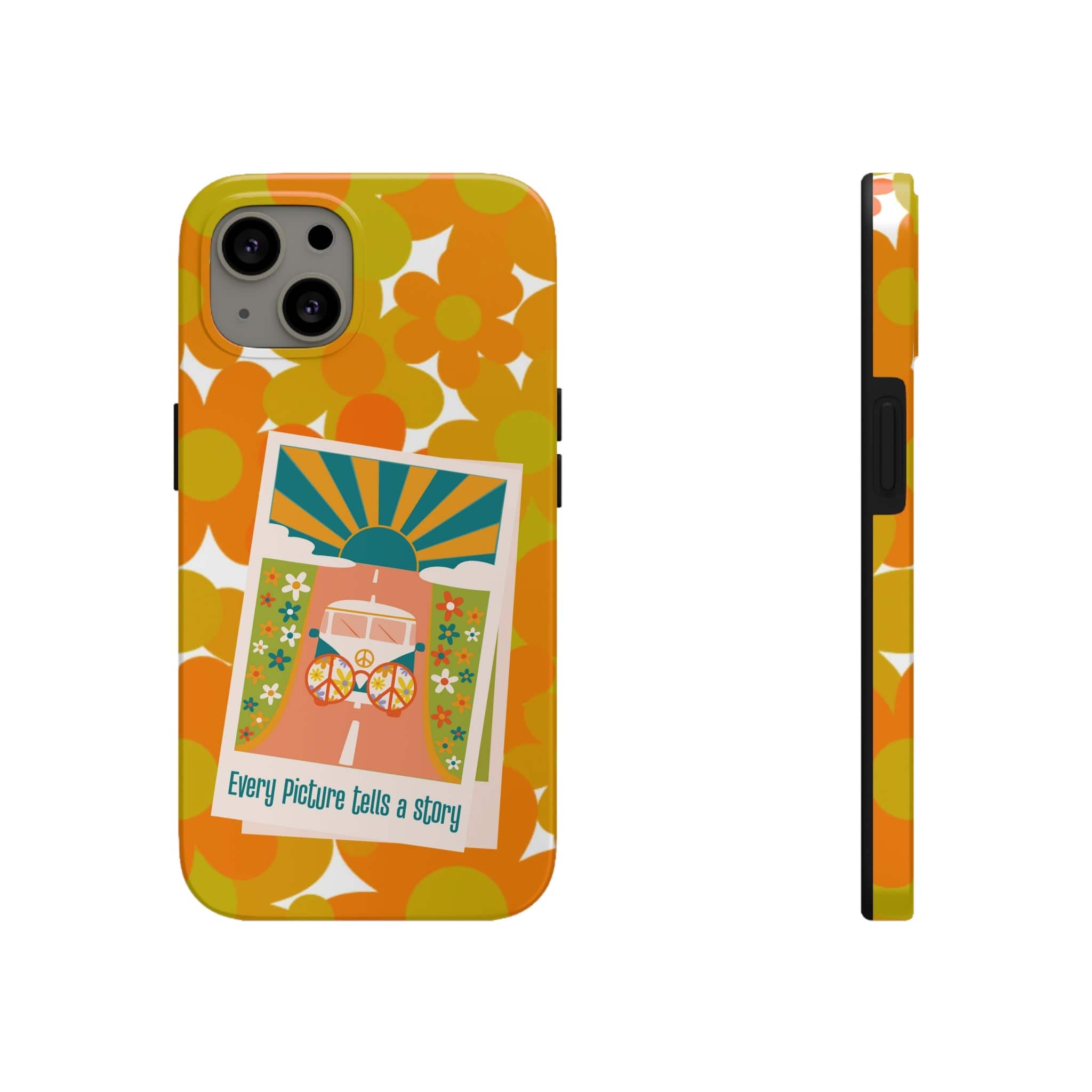 Retro Phone Case, Orange Flower Power, Polariod Picture, Mod Smart Phone Tough Phone Cases Phone Case